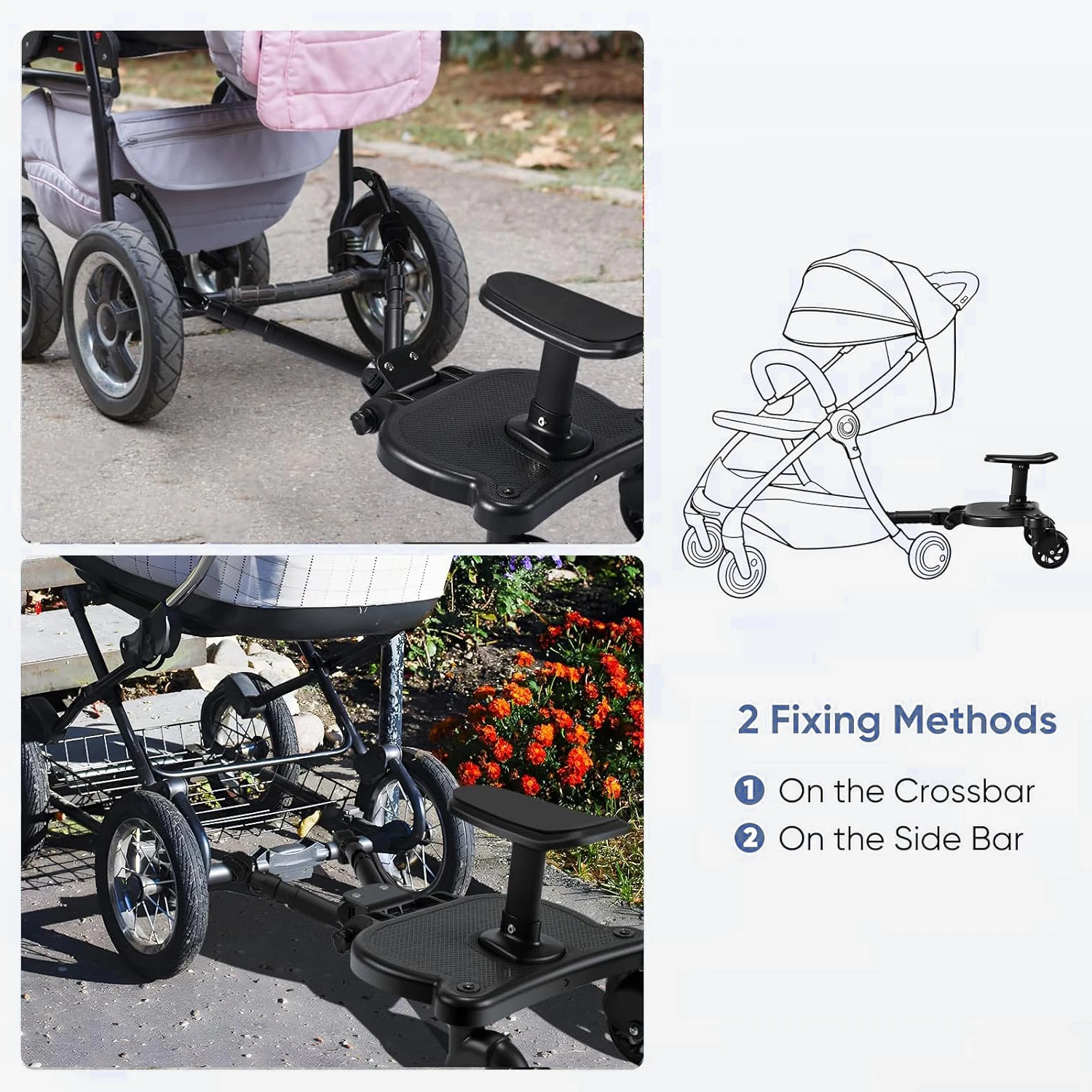 Plataforma Universal para Cochecito con Asiento Desmontable 2 en 1, Adaptador de Pedal Auxiliar, Plataforma para Niños, Carga 25 kg, para Segundo Niño, Gemelos, Scooter, Accesorios para Cochecito