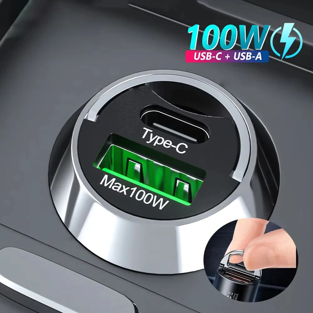 Encendedor de cargador de coche USB de 100W, adaptador de cargador de teléfono de coche USB tipo C de carga rápida para iPhone, Xiaomi, Samsung, carga rápida 3,0 QC3.0