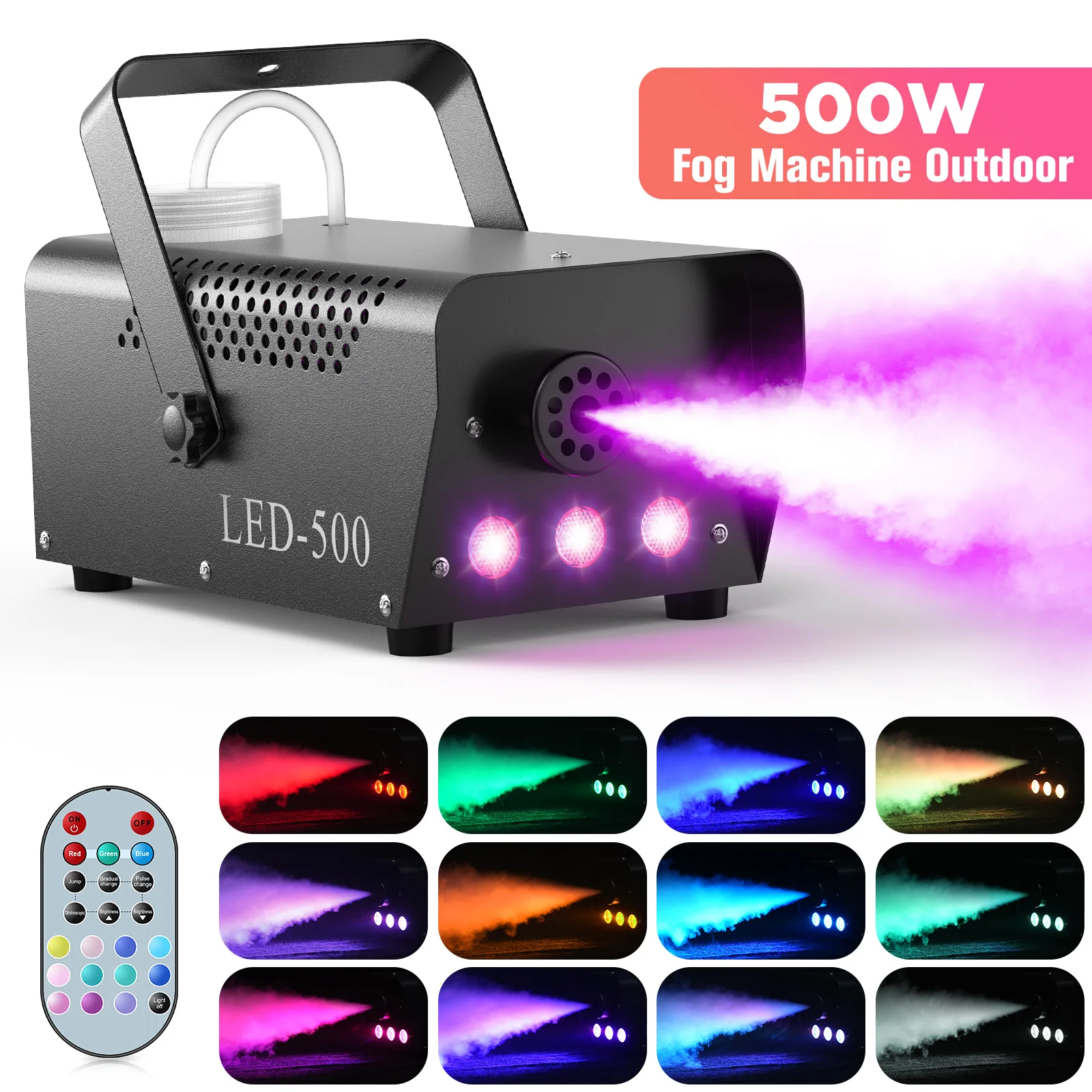 LeLeght-máquina de humo LED RGB de 500W, eyector de nebulizador remoto LED para discoteca, DJ, espectáculo, efectos de luz de escenario de boda, máquina de niebla