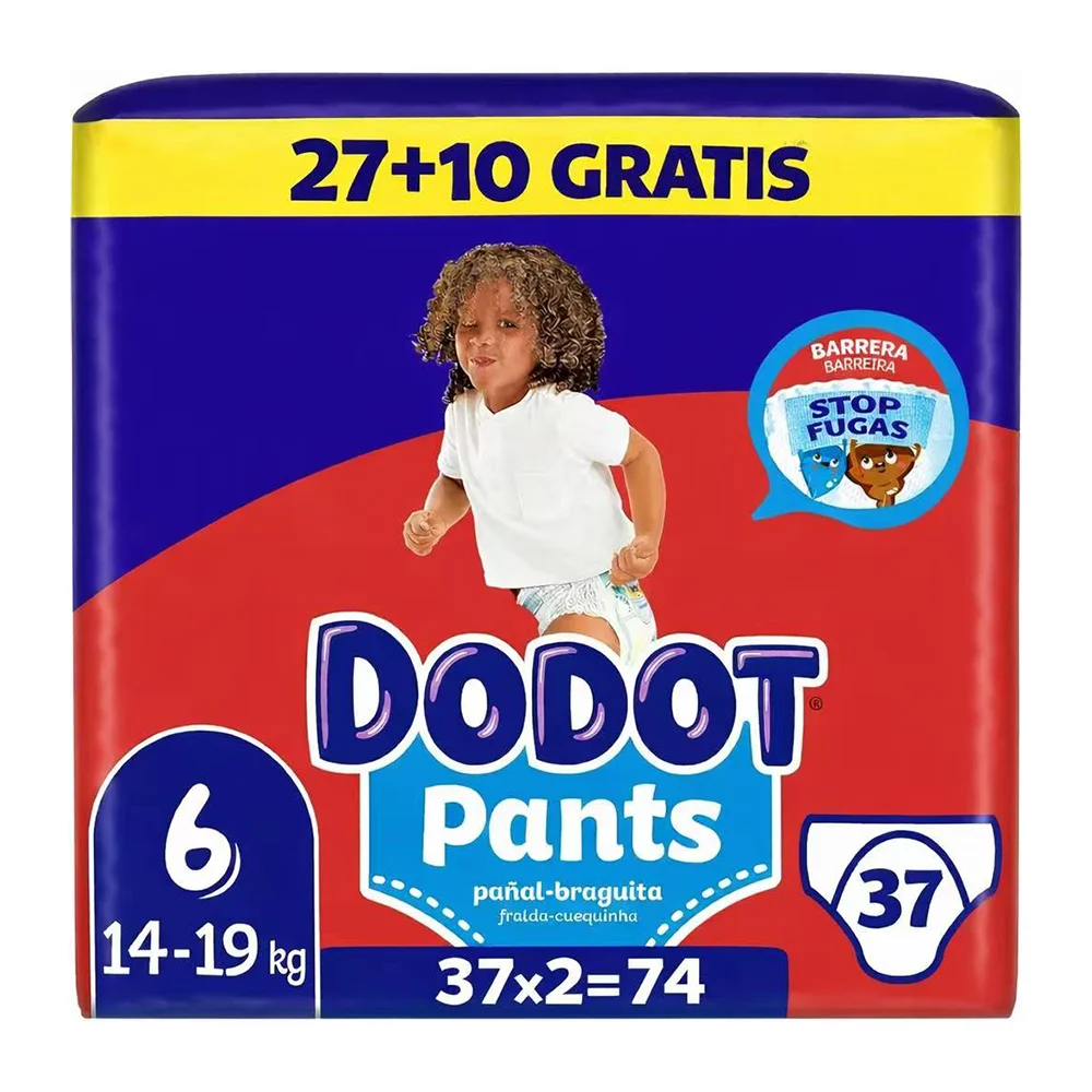 Dodot Bebé Pants Pañales, Talla 6, 13-19 kg, 74 Pañales, Pañal-Braguita con Ajuste 360° Anti-Fugas, Pack Mensual