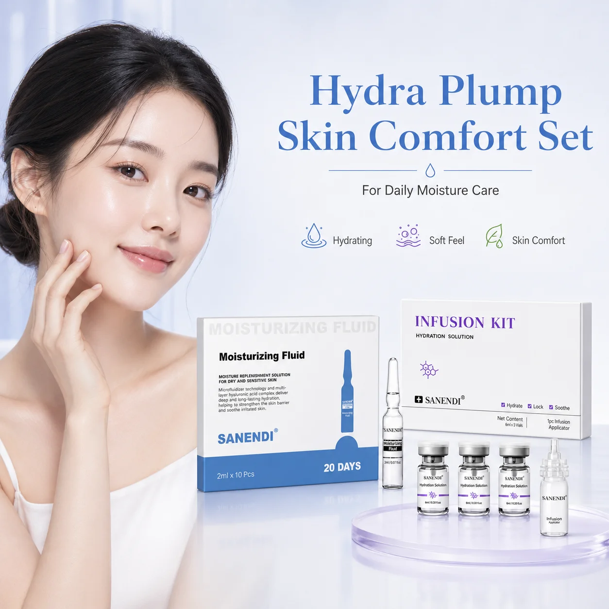 Kit de suero hidratante Sanendi MESOseries Hydra Plump, suero Dr.Pen, ampolla para el cuidado de la piel del rostro, set de infusión con microagujas, cuidado de la piel coreano.