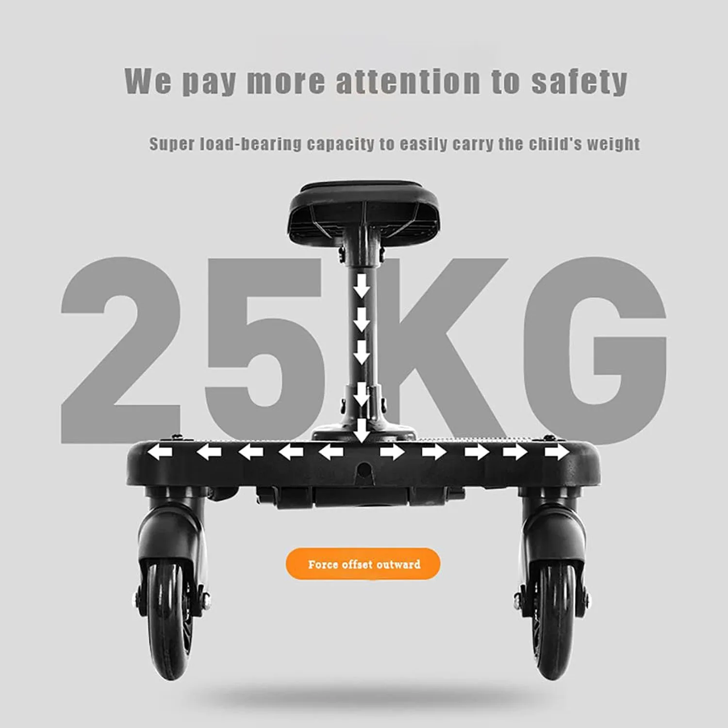 Plataforma Universal para Cochecito con Asiento Desmontable 2 en 1, Adaptador de Pedal Auxiliar, Plataforma para Niños, Carga 25 kg, para Segundo Niño, Gemelos, Scooter, Accesorios para Cochecito