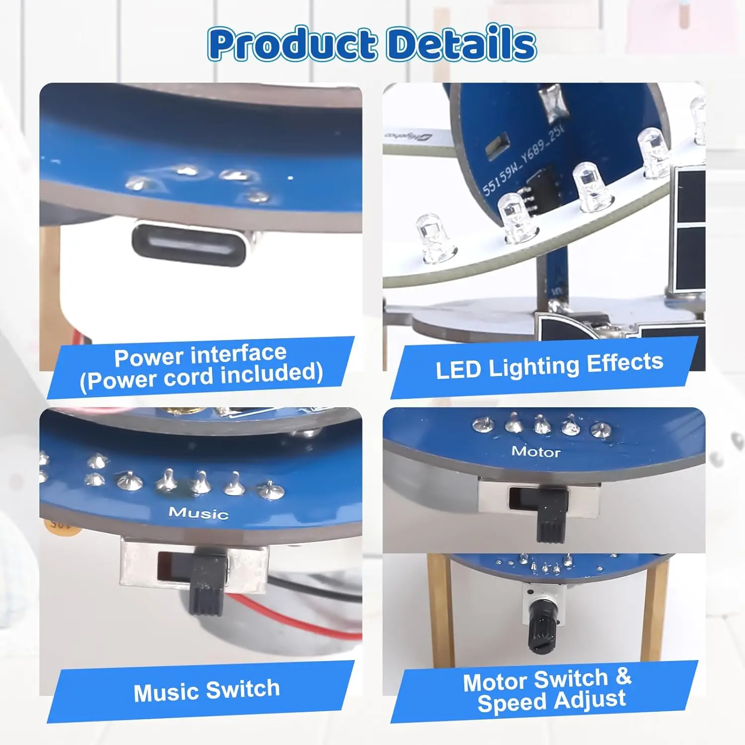 Modelo Espacial 3D, Proyecto de Soldadura DIY, Rotación Inalámbrica con Música y Luces LED, Kit Electrónico, Proyecto STEM