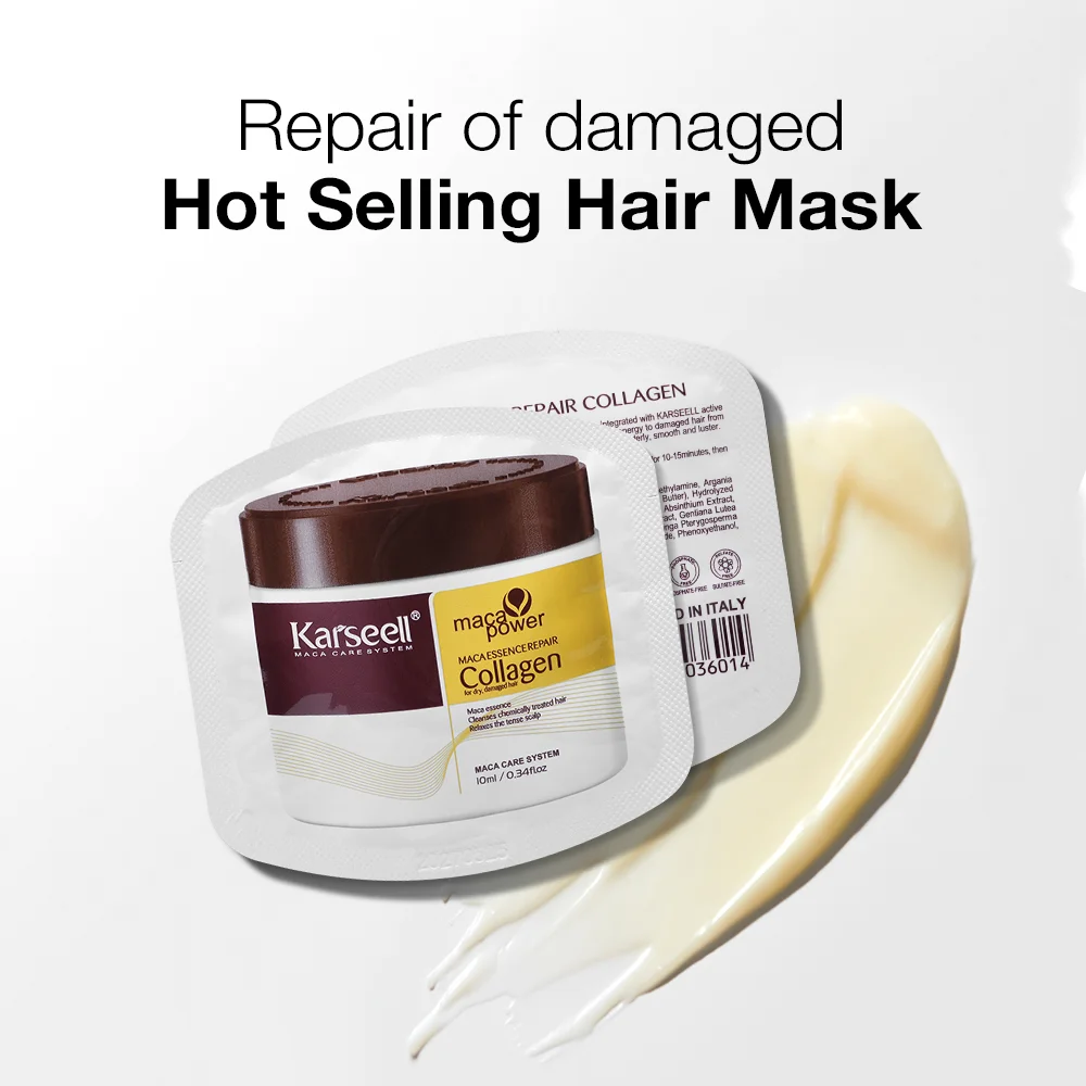 Karseell - 24 Paquetes/Caja de Mascarilla Capilar de Colágeno, Esencia de Colágeno para el Cabello, Tratamiento Capilar de Reparación Profunda, Acondicionador con Aceite de Argán para Cabello Seco y Dañado
