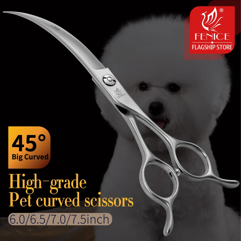 Tijeras Fenice Big Super Curvadas 45 °   Tijeras de Peluquería Canina de 6/6.5/7/7.5 Pulgadas, Tijeras Curvas para Pelaje de Mascotas