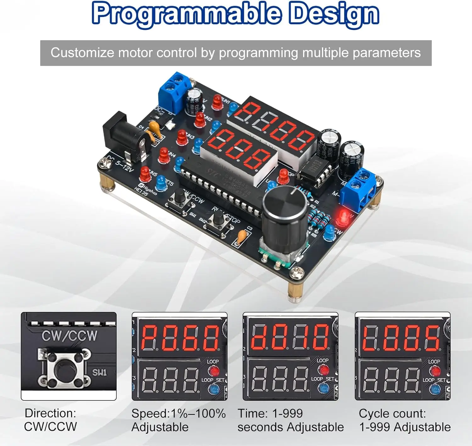 Kit de Práctica de Soldadura para Controlador de Velocidad de Motor DC Programable, Módulo de Control de Motor DIY con Temporizador de Avance/Retroceso y Modos de Bucle