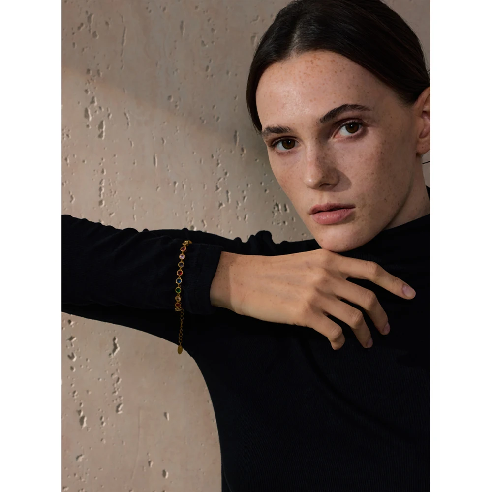 Yhpup-collar de cadena fundida de lujo para mujer, exquisita y colorida de circonia cúbica, pulsera de acero inoxidable, regalo de joyería resistente al agua