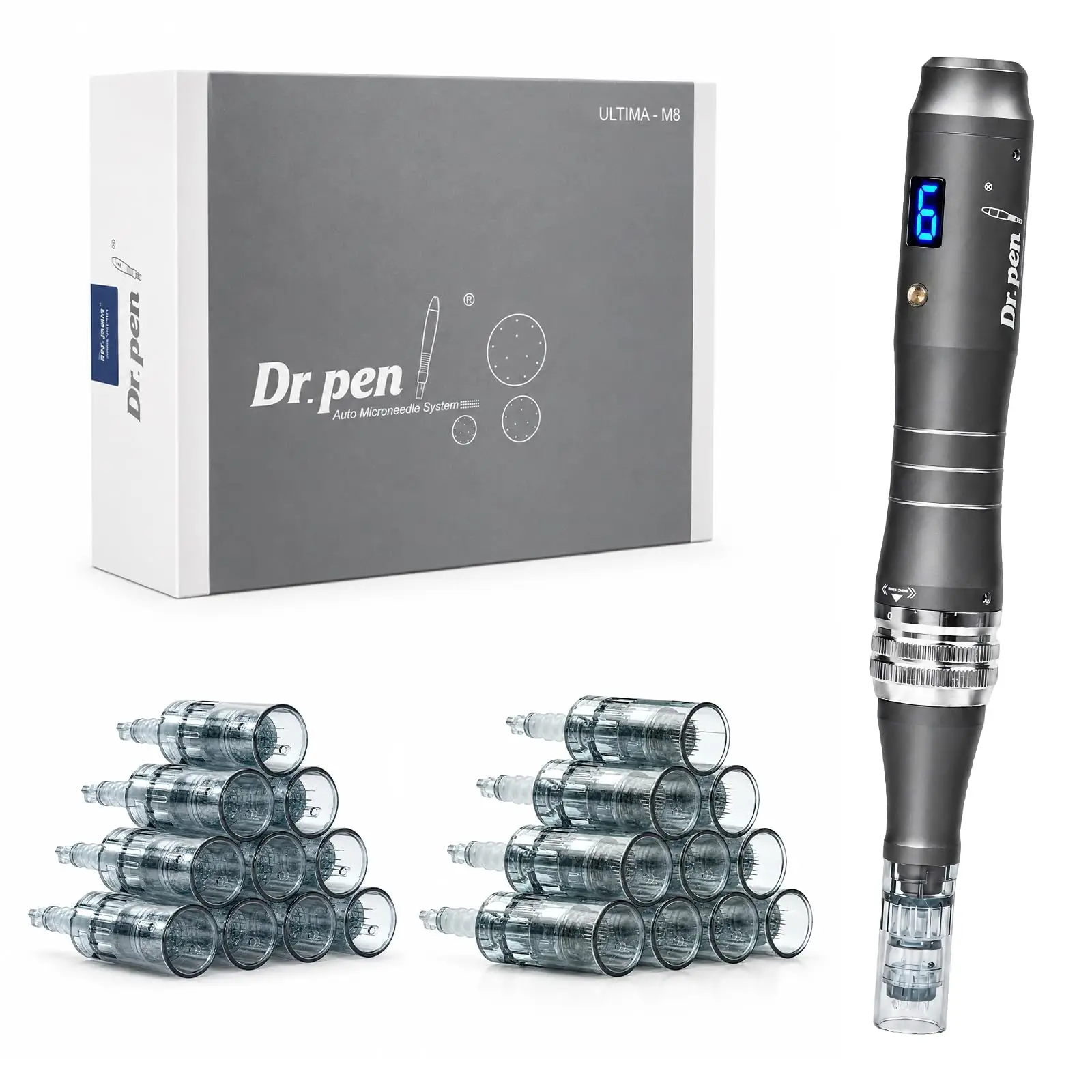 Dr. Pen Ultima M8 original, con 22 cartuchos, dispositivo inalámbrico de microagujas para el cuidado de la piel, kit de belleza, máquina de belleza, longitud de la aguja de 0,25 mm.