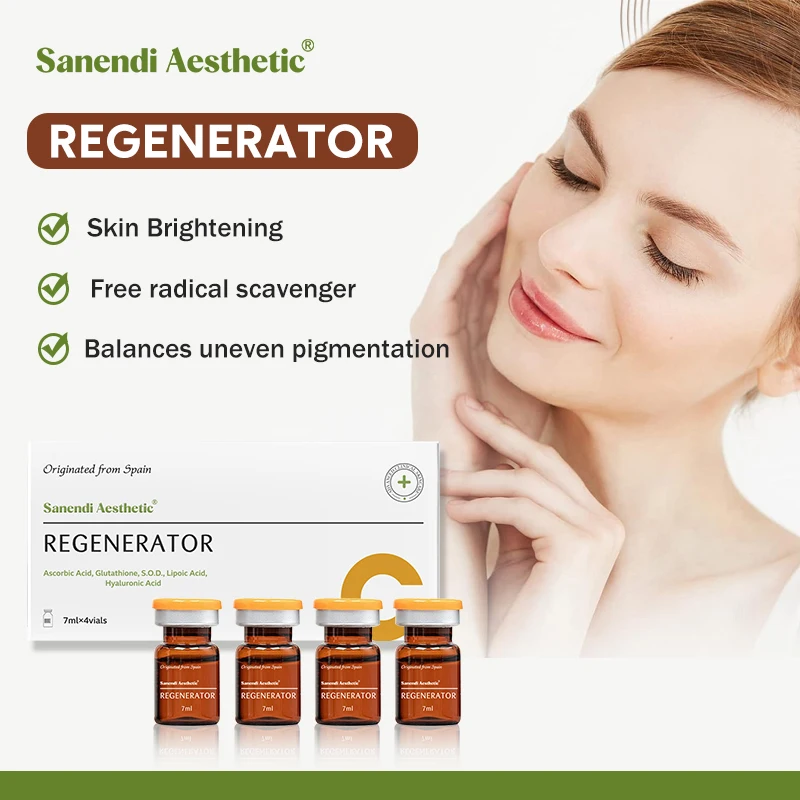 SANENDI - Suero Facial con Vitamina C, Ampolla Hidratante y Aclarante con GSH, Ácido Hialurónico, Glutatión, Antioxidante, para una Piel Suave y Radiante