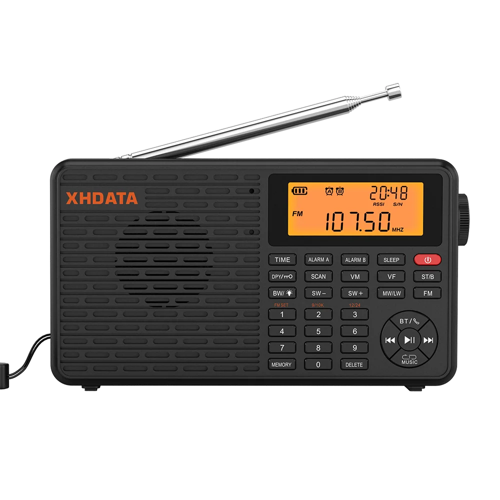 XHDATA D-109 Radio portátil Digital estéreo AM SW MW Radio FM Compatible con Bluetooth Radio multifuncional compatible con reproductor de tarjetas TF