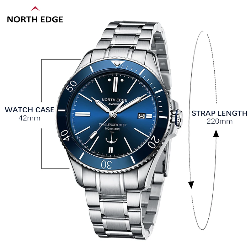 NORTH EDGE ANCHOR 42MM reloj de pulsera mecánico para hombre cristal de zafiro de lujo MIYOTA 8215 relojes automáticos 10bar reloj impermeable para hombre