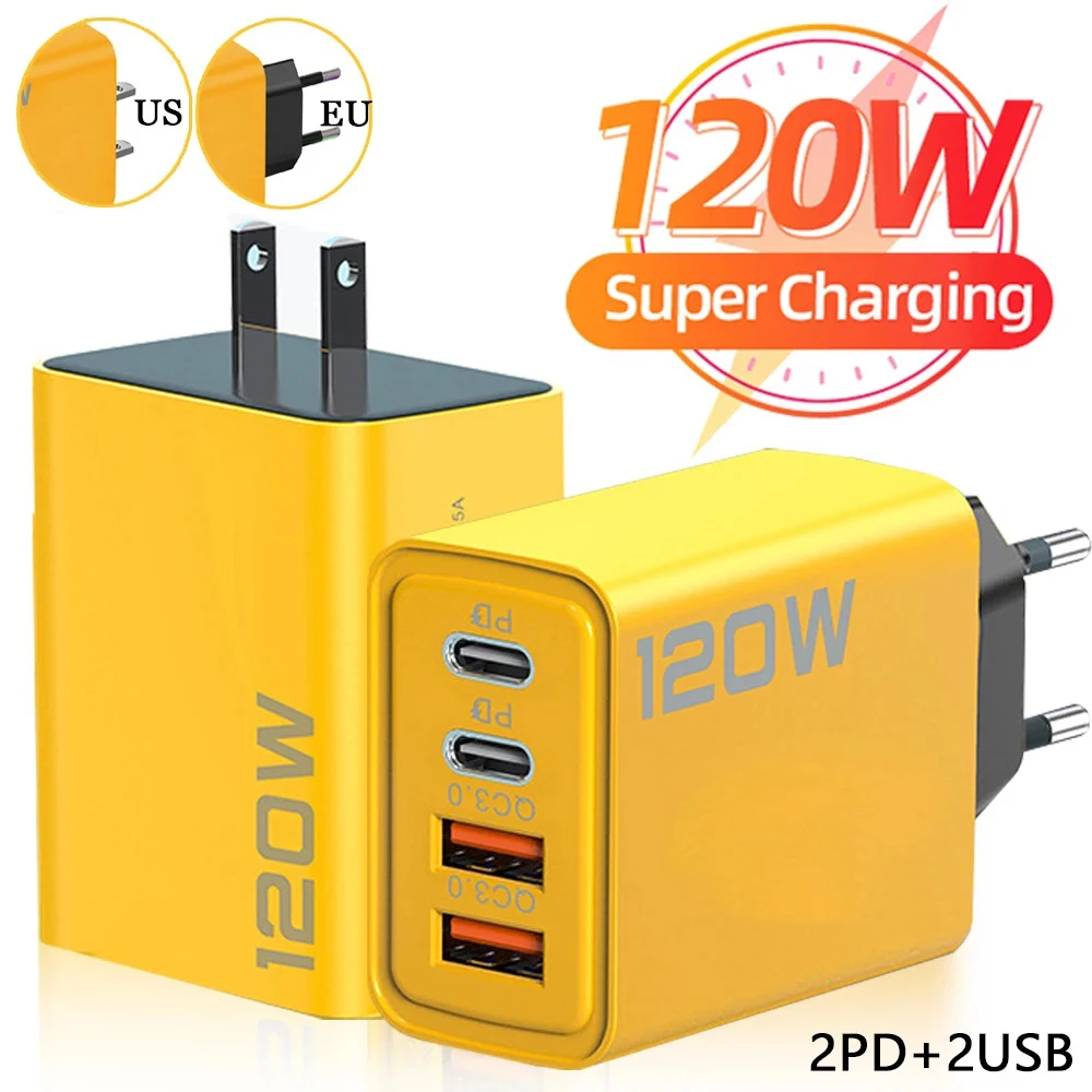 Cargador rápido de 120W tipo C USB C PD, adaptador de cargador USB 3,0 de carga rápida para iPhone 15 14 13 Samsung Xiaomi, cargador de pared
