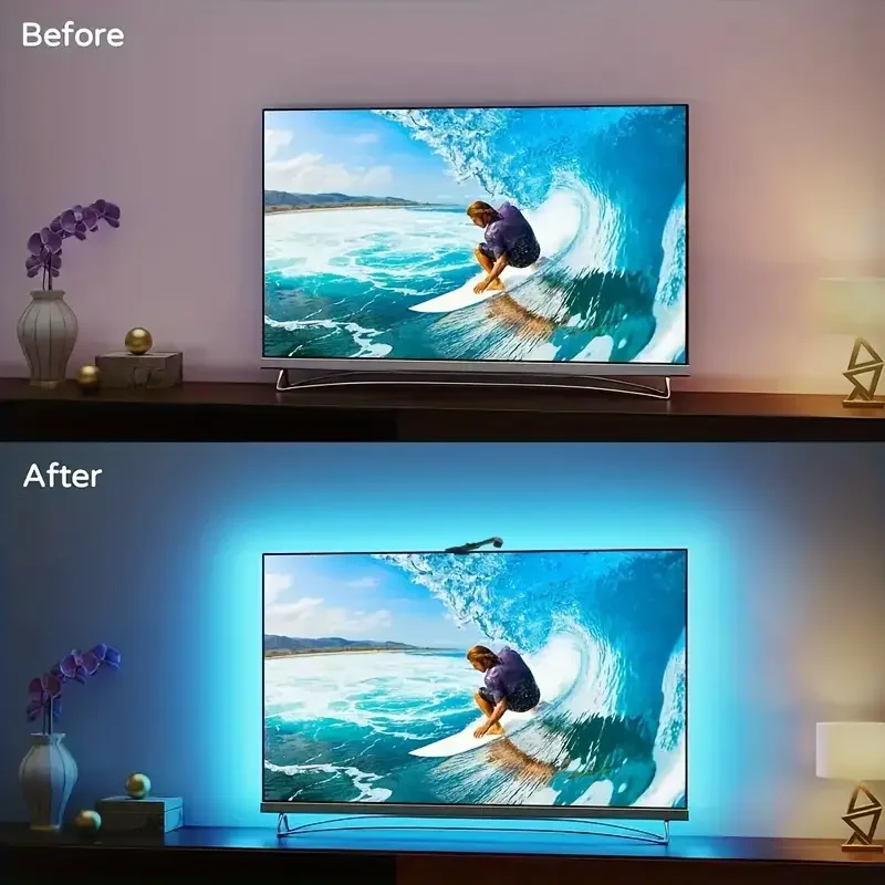 Tira de Luces LED RGBIC para TV con Control por Aplicación, Sincronización Musical, Luces Inteligentes para Sala de Juegos, Iluminación Ambiental de 55-75 Pulgadas