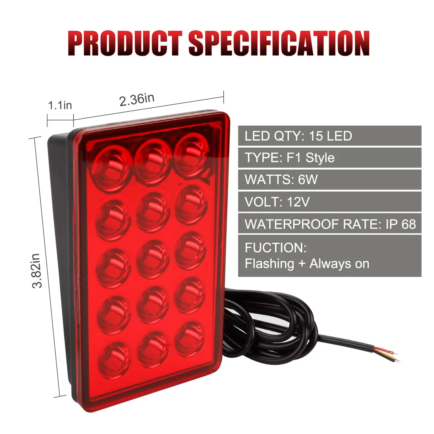 Luces piloto de freno Led estilo F1, luces traseras de 12V y 15led, luces de señal de seguridad de parada inversa de advertencia de Flash automático para coche, SUV y Moto