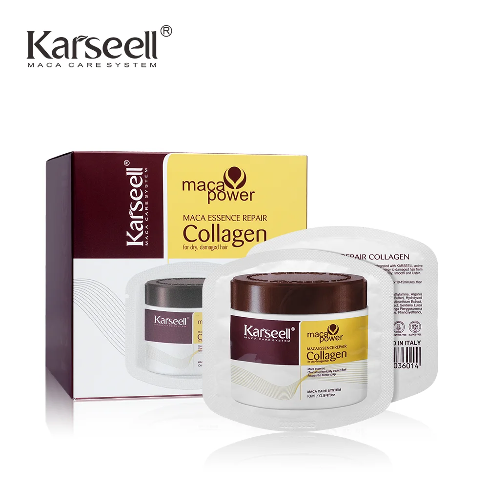 Karseell - 24 Paquetes/Caja de Mascarilla Capilar de Colágeno, Esencia de Colágeno para el Cabello, Tratamiento Capilar de Reparación Profunda, Acondicionador con Aceite de Argán para Cabello Seco y Dañado