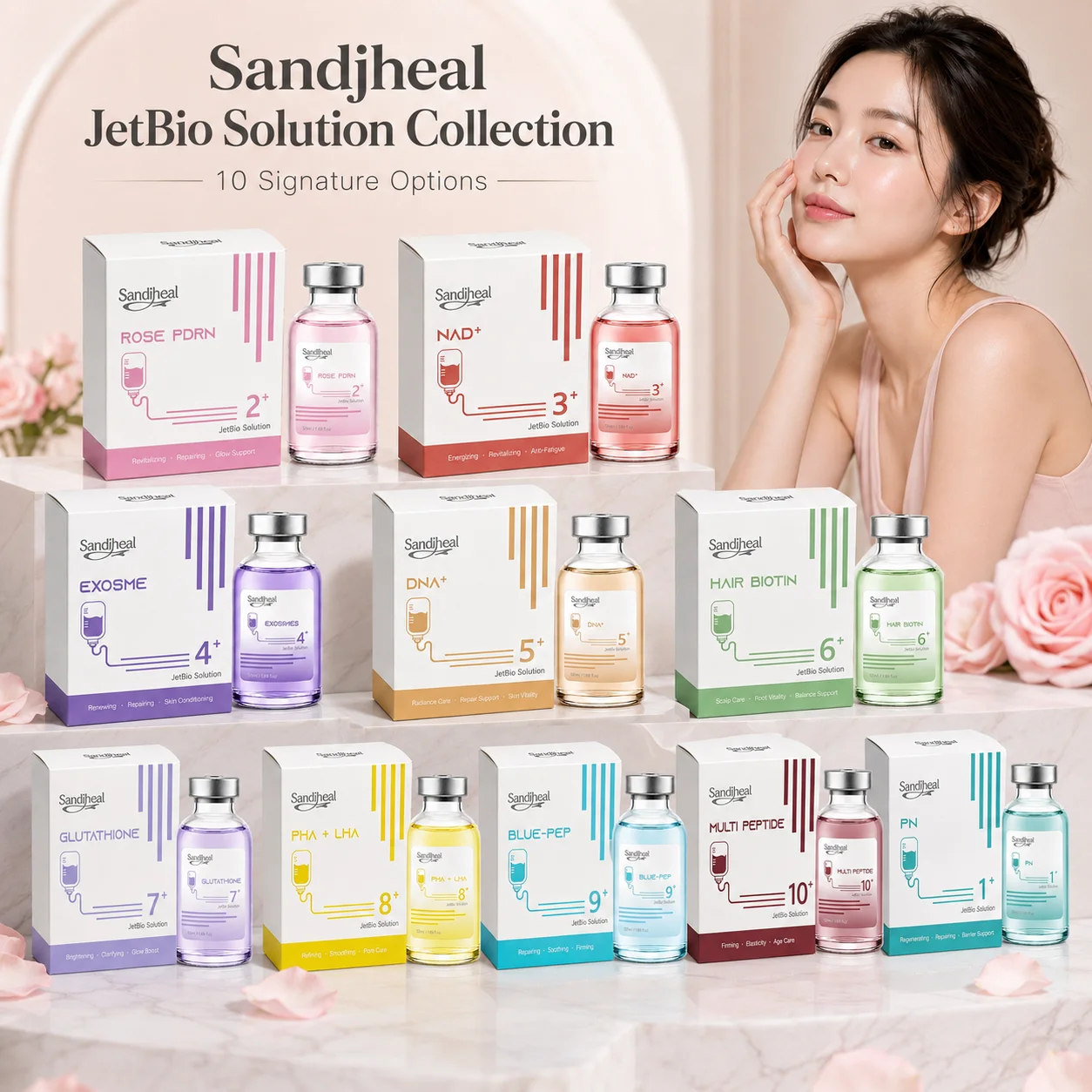 SandiHeal JetBio Series PDRN NAD+ Serum Exome GSH Cuidado Facial Coreano con ADN y Péptidos, Hidratante y Suavizante, Esencia de Belleza para Salón