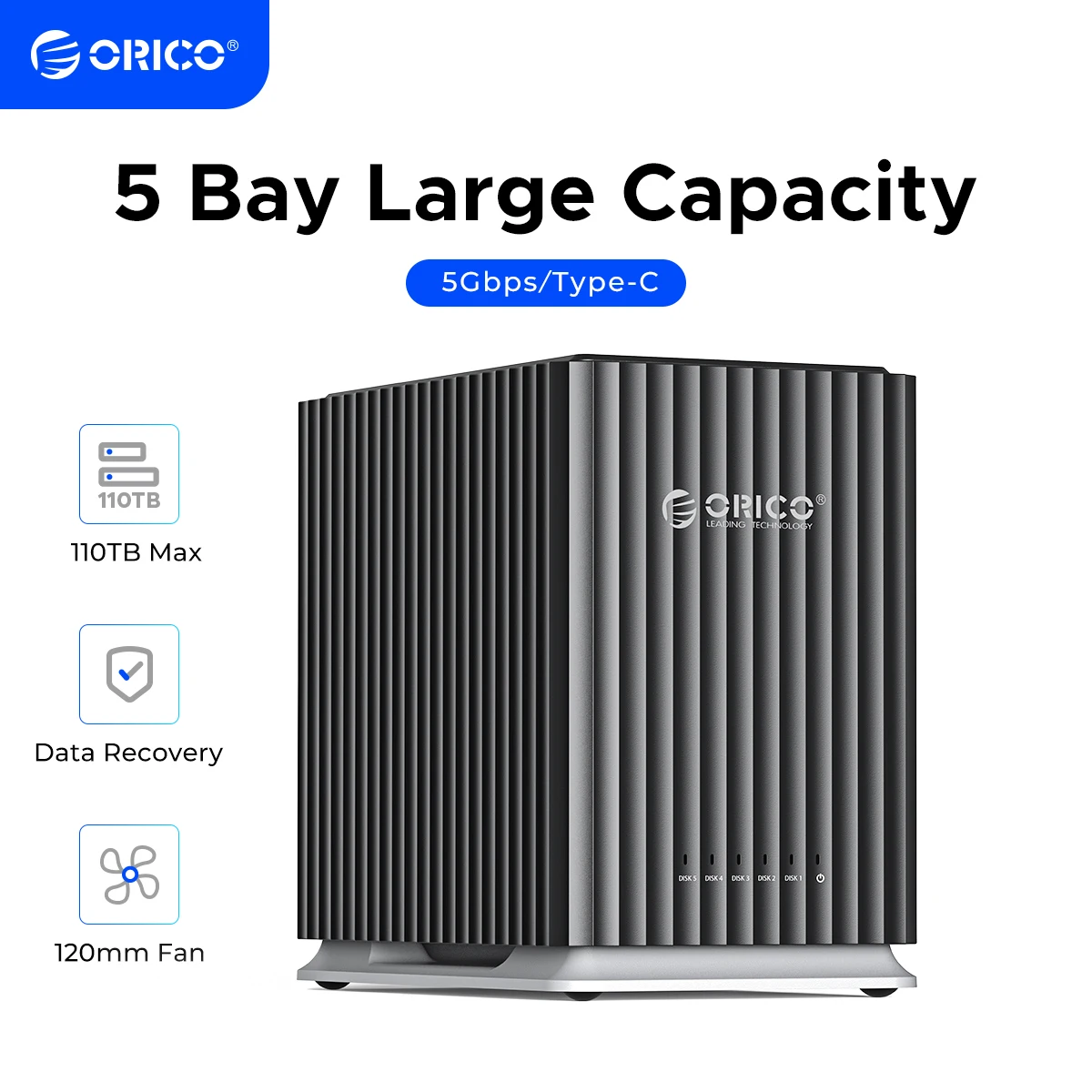 ORICO HDD estación de acoplamiento 2Bay 5Bay tipo C almacenamiento Personal 12V 4A fuente de alimentación diseño silencioso fuerte disipación de calor 3,5"