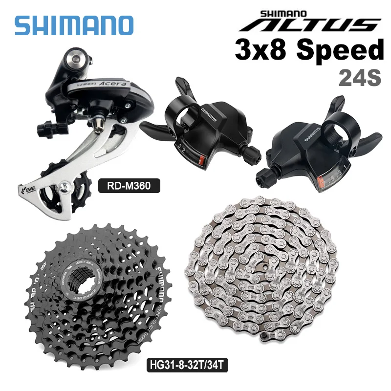 Grupo Shimano Acera Altus M360 24S 3x8 velocidades M315 palanca de cambios M310 desviador HG31-8 casete 8S K7 HG70 HG41Chain 112 eslabones