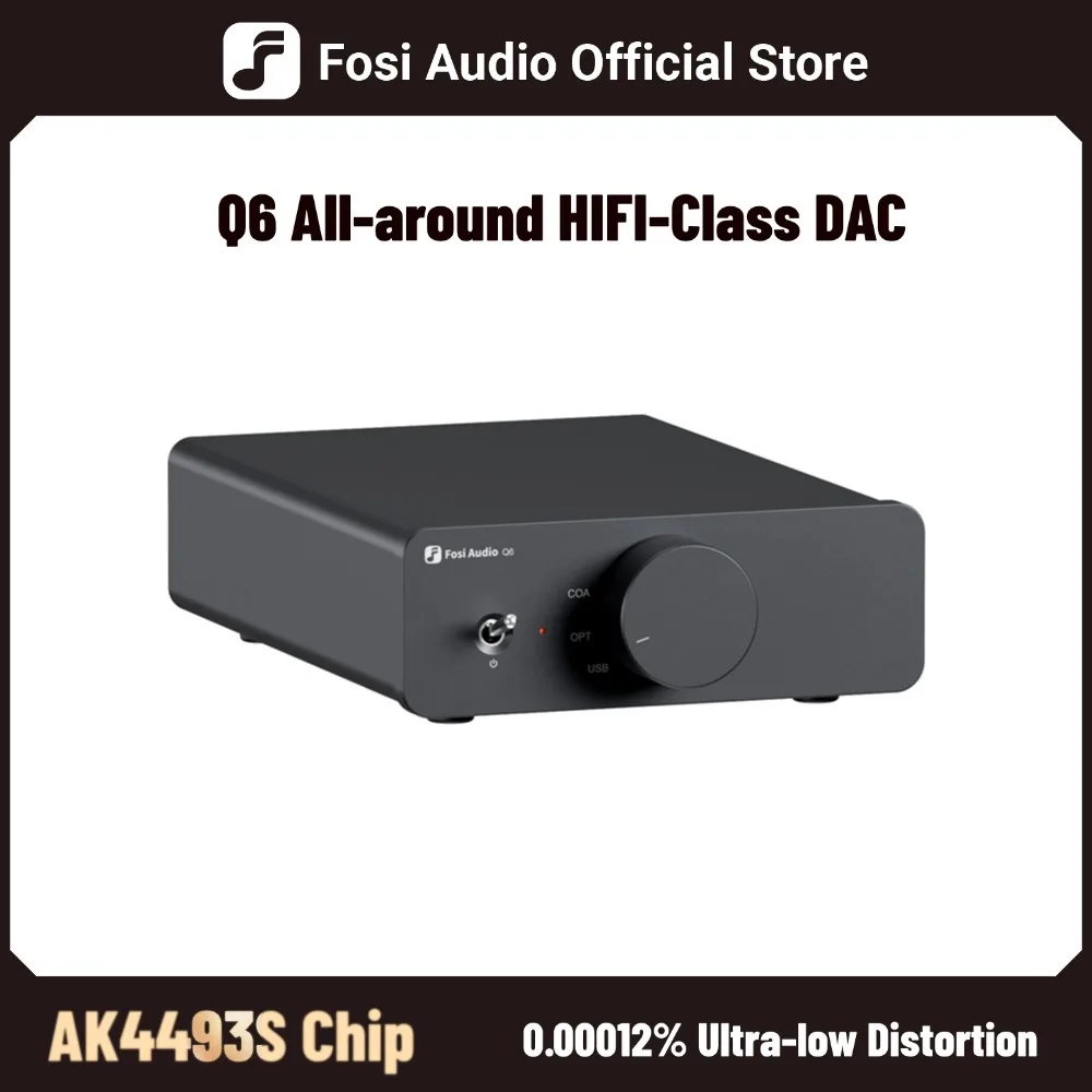 Fosi Audio Q6 USB DAC: chipset XMOS XU316 y AK4493S, PCM 768 kHz/32 bits y DSD512 DAC de alta fidelidad de escritorio compacto