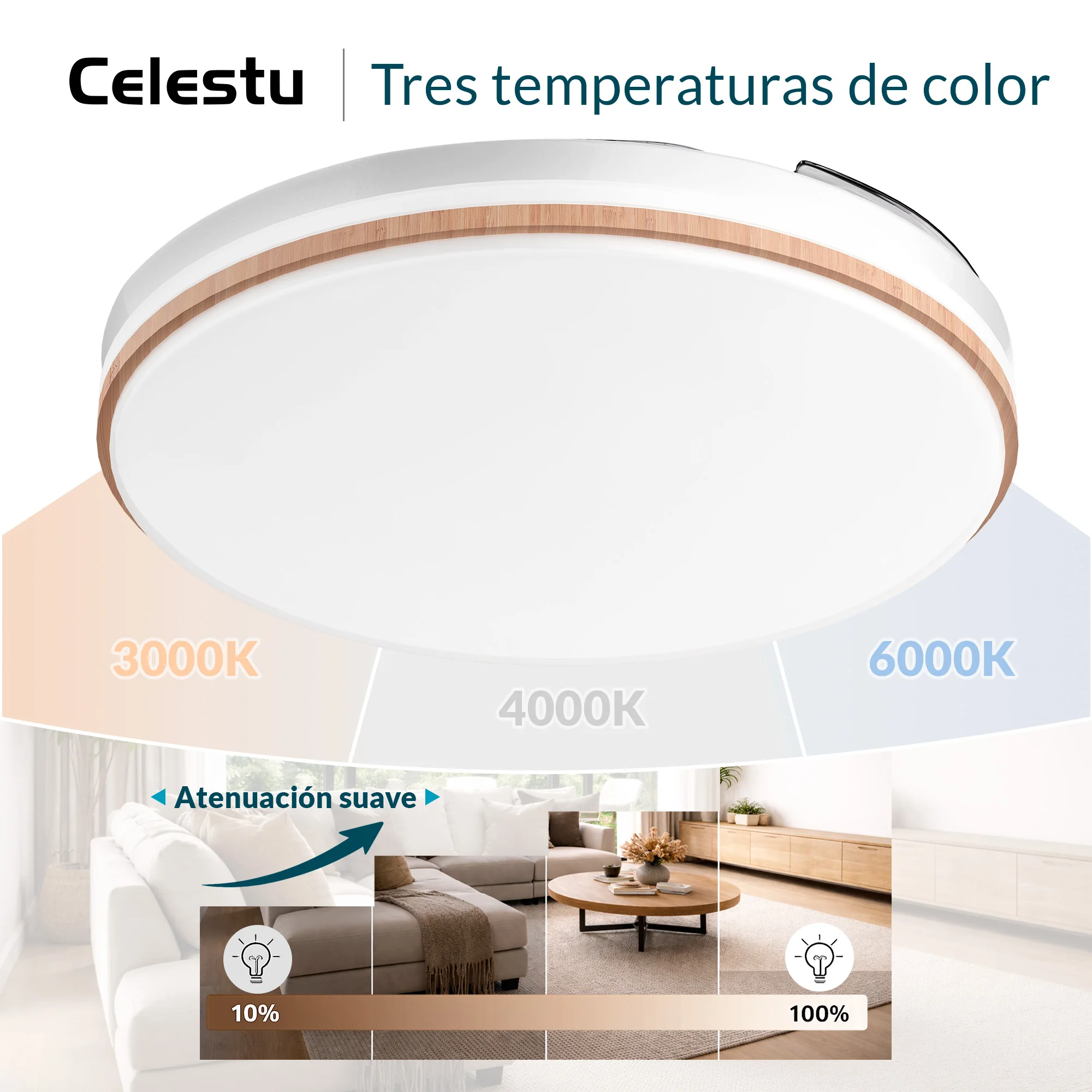 Ventilador de techo con luz led con mando,temporizador, 8 velocidades, aspas retráctiles, 3 temperaturas de luz, CCT Silencioso, Intensidad Regulable