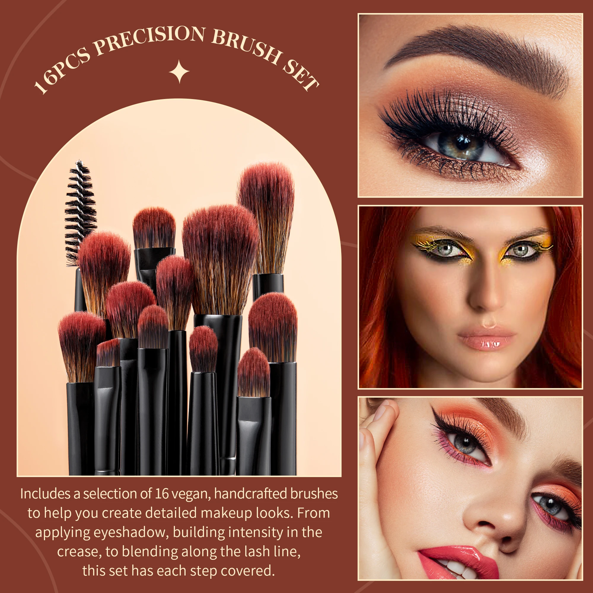 Juego de brochas para ojos Jessup, 16 brochas de maquillaje, brocha sintética de precisión para cejas, sombra de ojos, corrector, delineador de ojos T272
