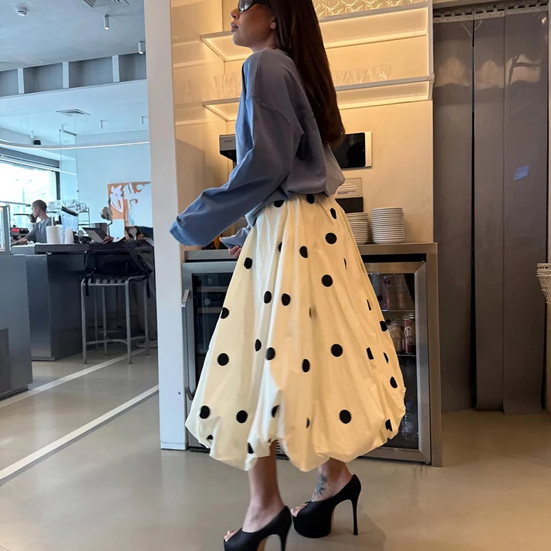 Falda Midi de Burbujas con Estampado de Puntos para Mujer, Elegante Falda de Verano con Cintura Alta, Estilo Vintage, para Vacaciones y Fiestas