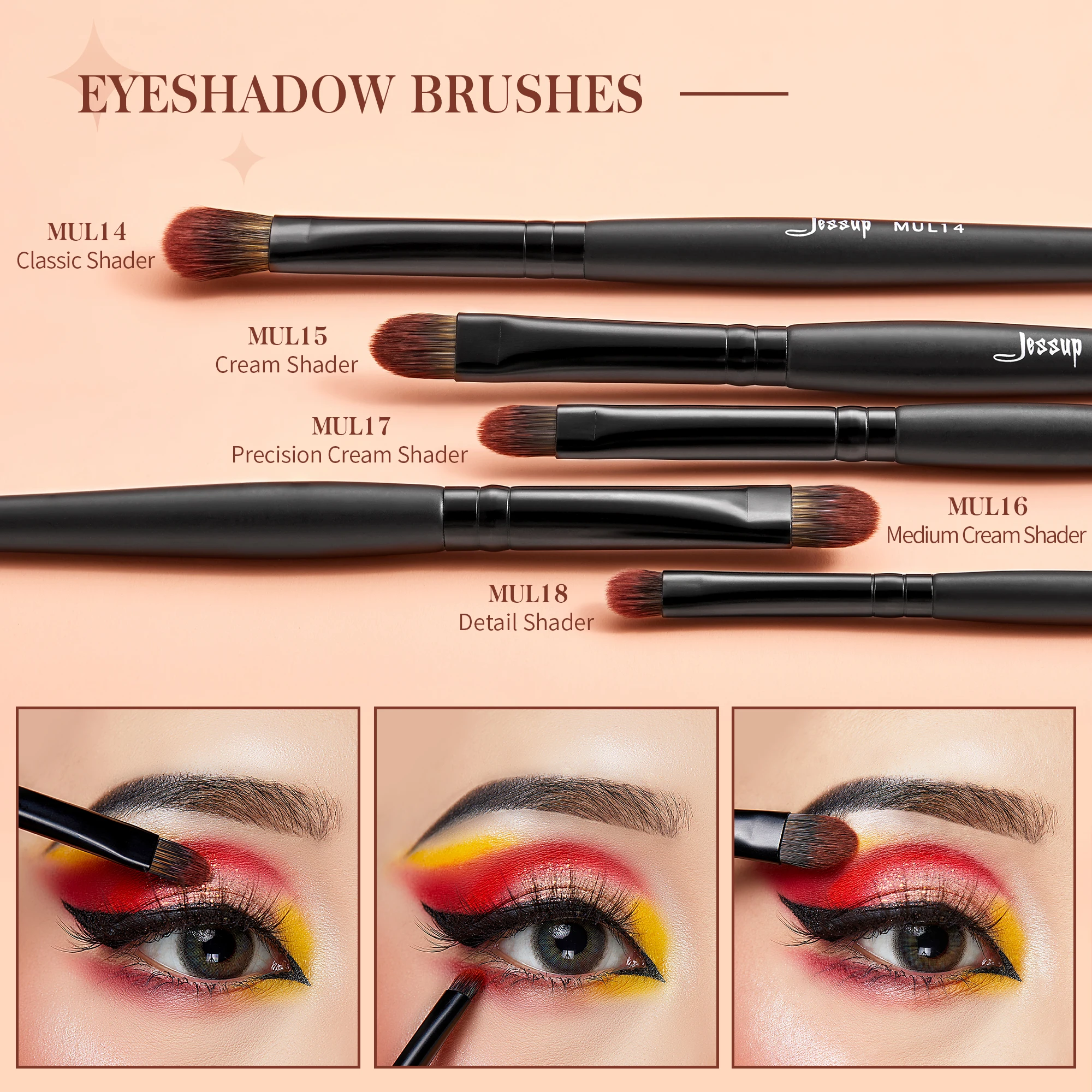 Juego de brochas para ojos Jessup, 16 brochas de maquillaje, brocha sintética de precisión para cejas, sombra de ojos, corrector, delineador de ojos T272