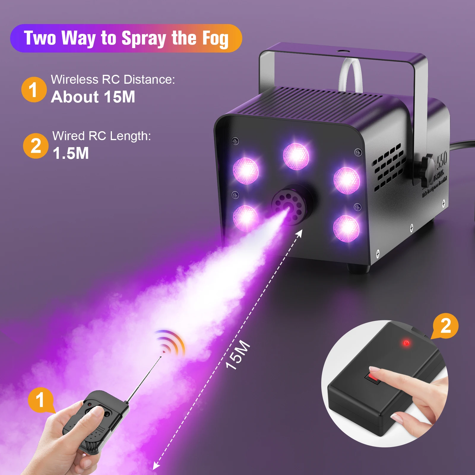 Máquina de Humo Gwong de 600W con 5 LED RGB de Colores, Generador de Niebla para Efectos Especiales en Escenarios, Bodas, Halloween y Espectáculos de DJ