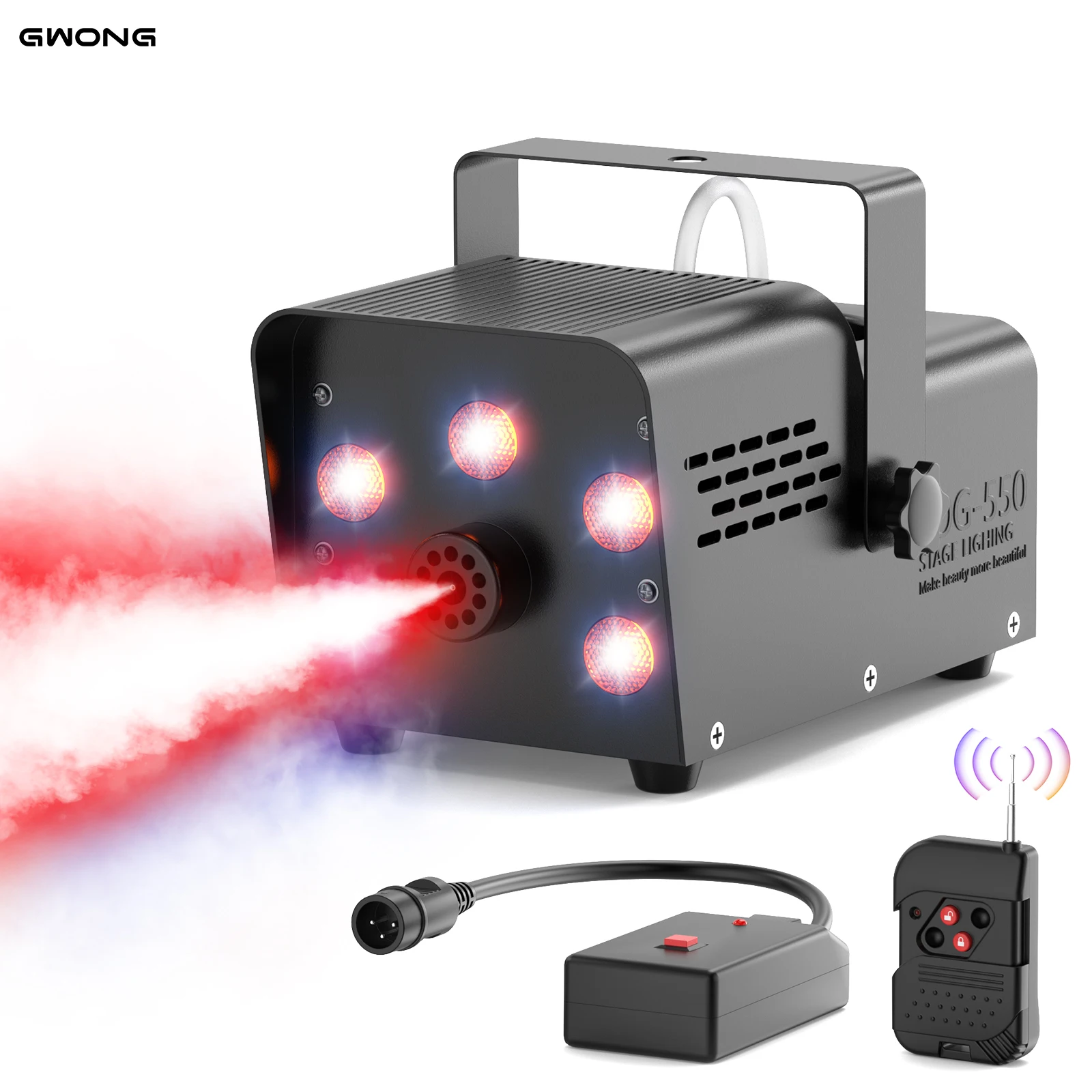 Máquina de Humo Gwong de 600W con 5 LED RGB de Colores, Generador de Niebla para Efectos Especiales en Escenarios, Bodas, Halloween y Espectáculos de DJ