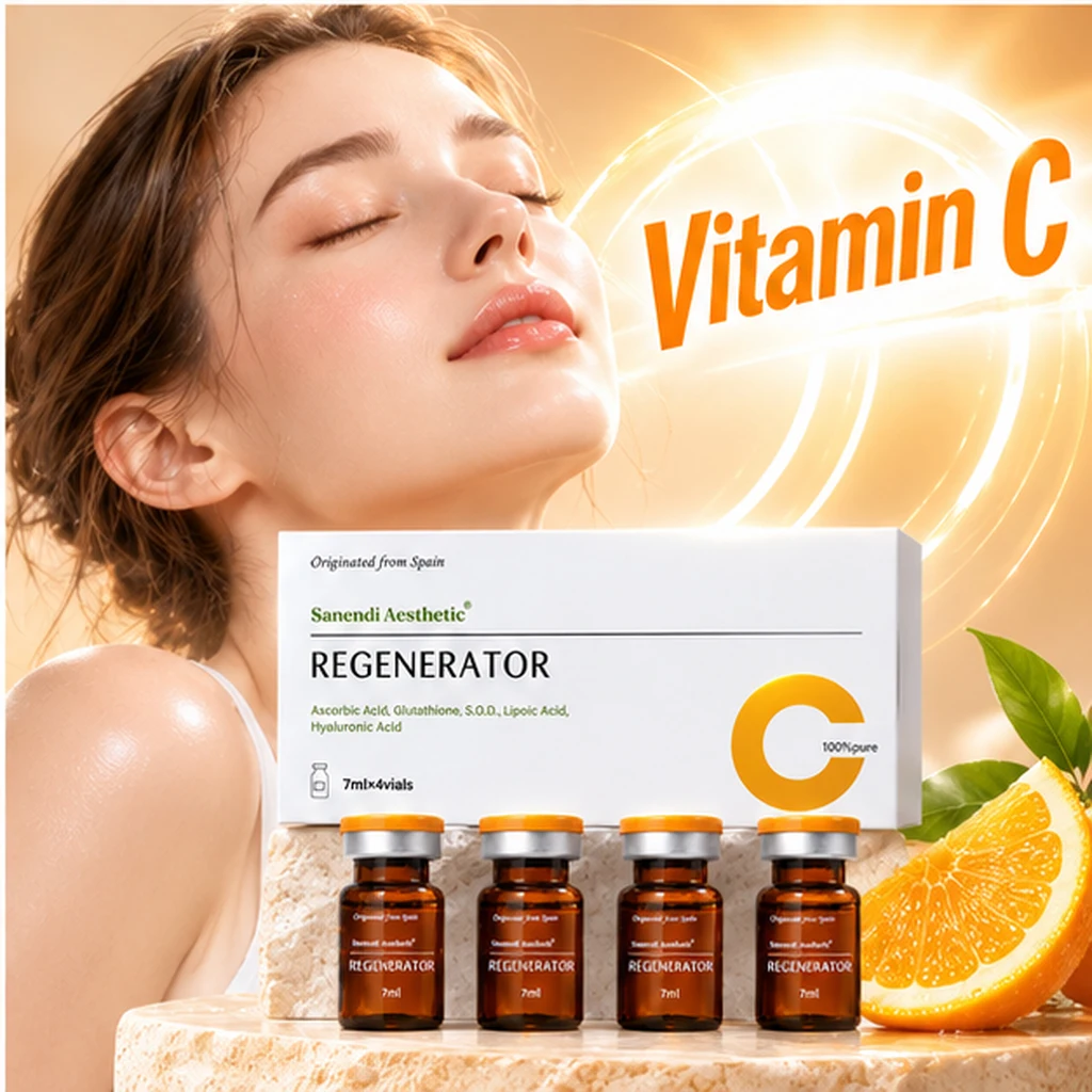 SANENDI - Suero Facial con Vitamina C, Ampolla Hidratante y Aclarante con GSH, Ácido Hialurónico, Glutatión, Antioxidante, para una Piel Suave y Radiante
