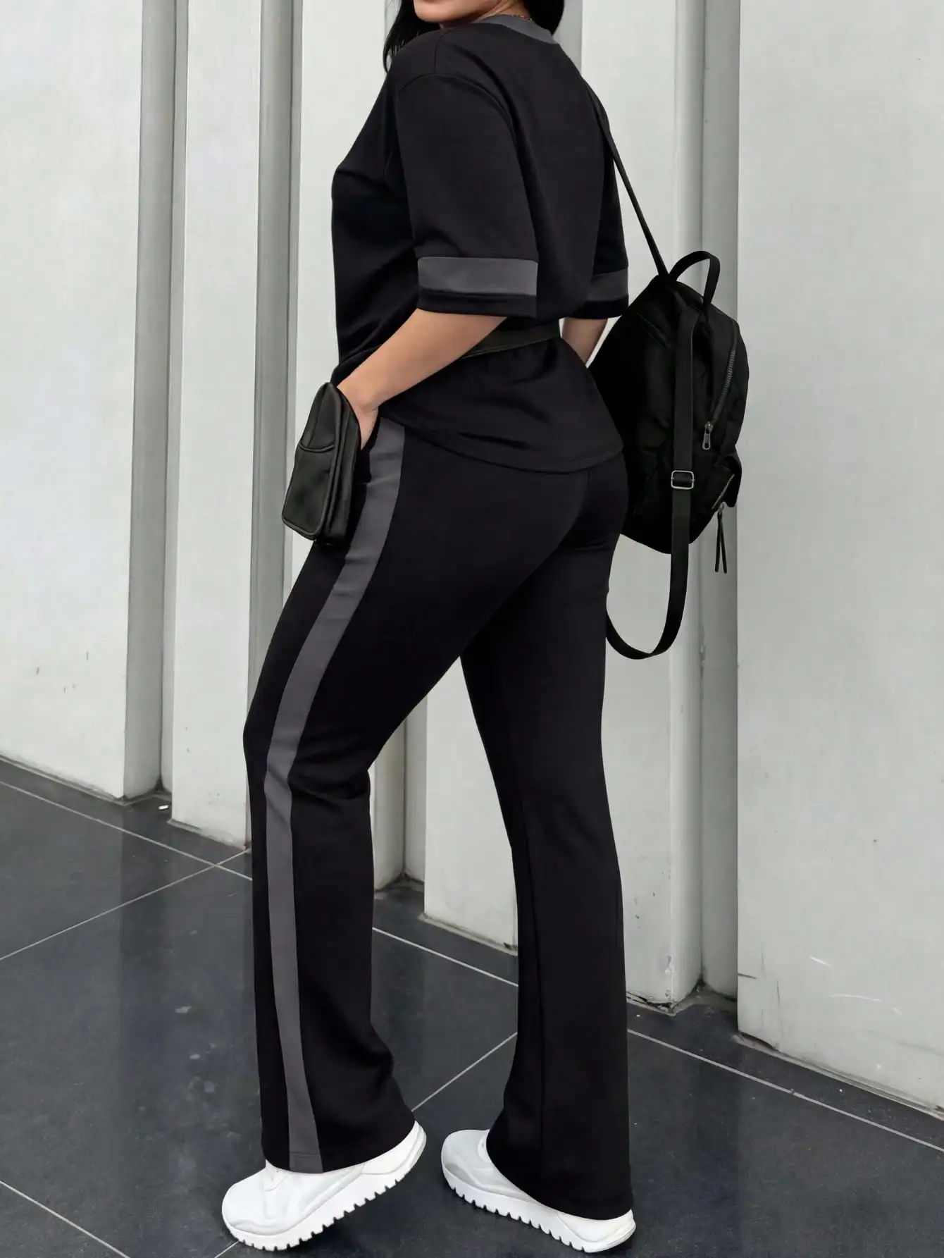 Conjunto de Dos Piezas para Mujer, Primavera/Verano, Camiseta de Cuello Redondo y Manga Corta, Pantalones Largos Holgados con Cintura Elástica, Estilo Casual Diario