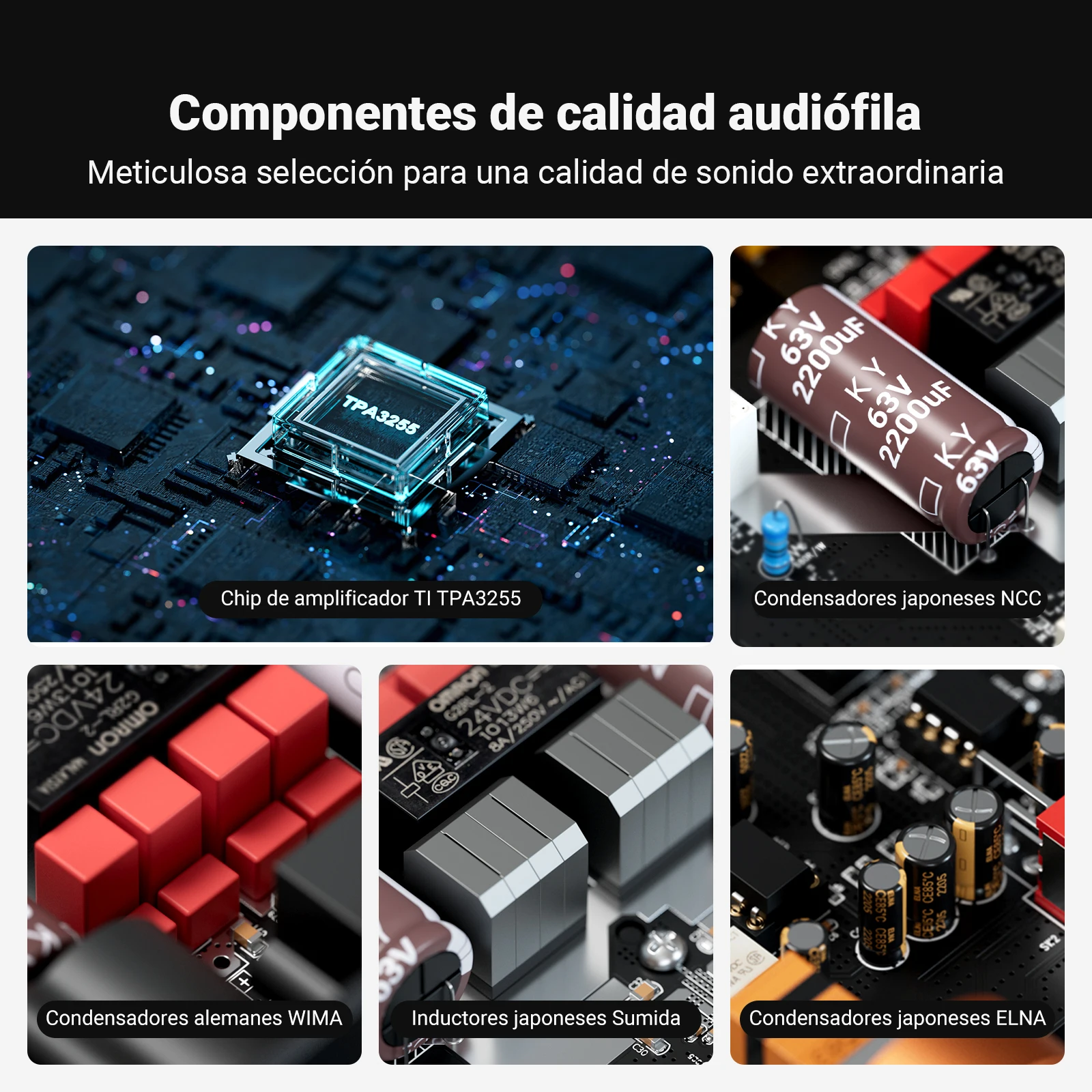Amplificador de Potencia Estéreo Fosi Audio ZA3 TPA3255 Clase D HiFi para Altavoces de Estantería Pasivos con Entrada XLR/RCA/Balanceada