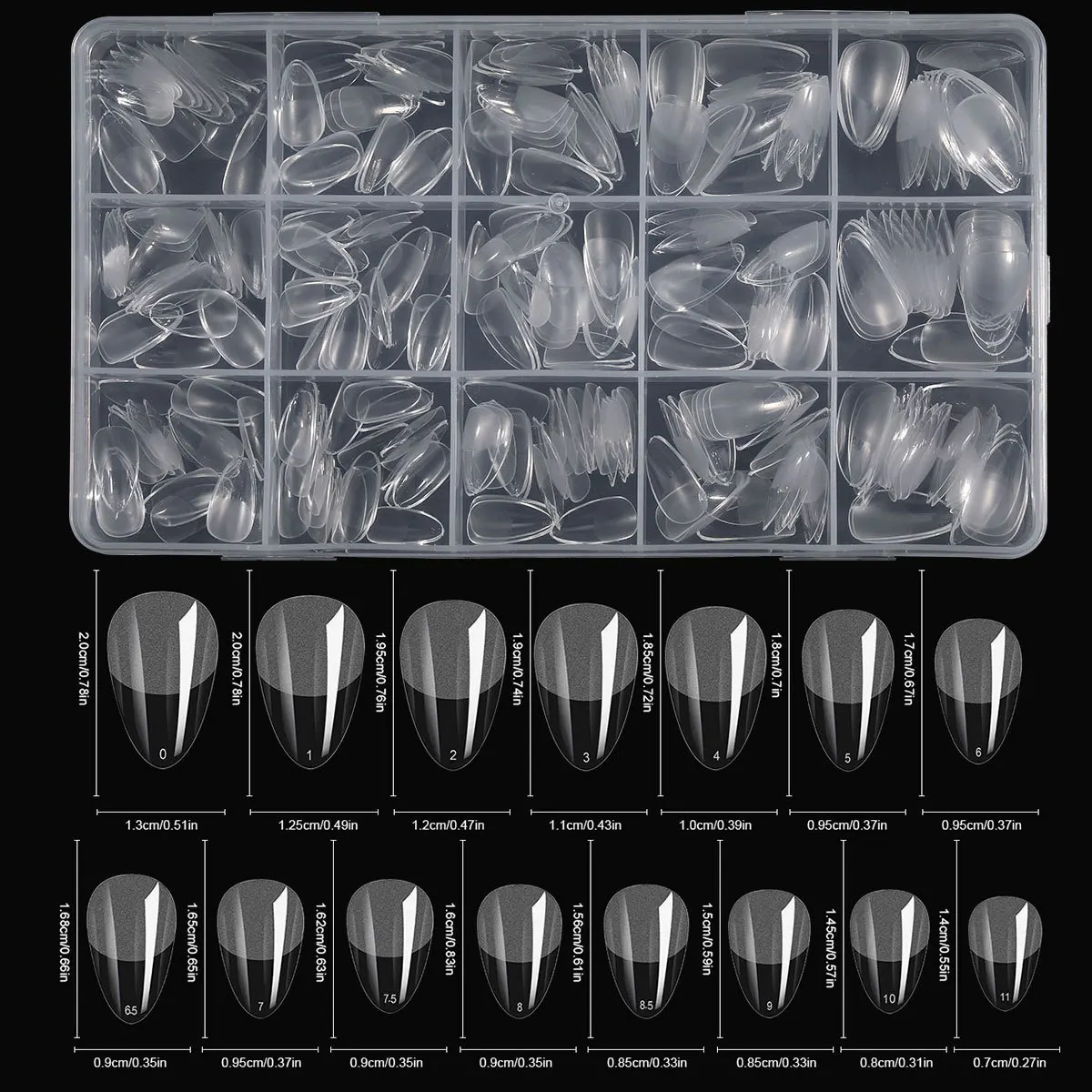 330 Uñas Postizas Acrílicas Transparentes en Forma de Almendra Pequeña – Uñas Falsas Delgadas Semi-Mate de Cobertura Completa, Sin Necesidad de Pulir, Extensión Sin Costuras para