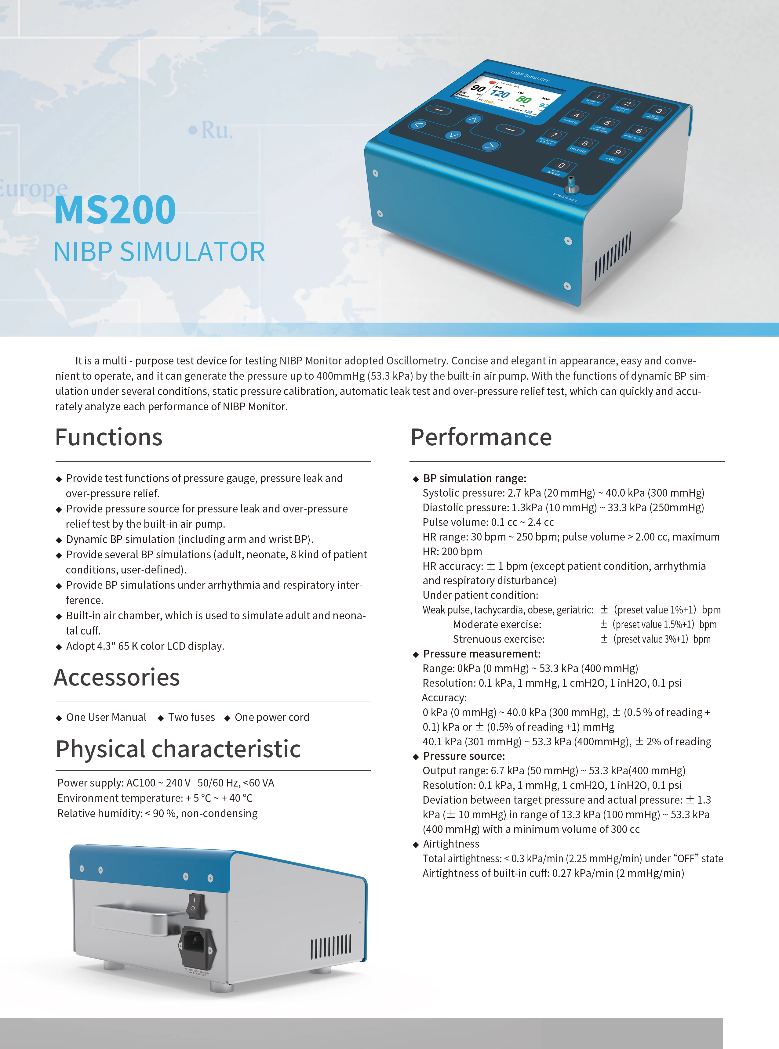 CONTEC MS200 NIBP simulador no invasivo presión arterial simulación COLOR LCD, nuevo