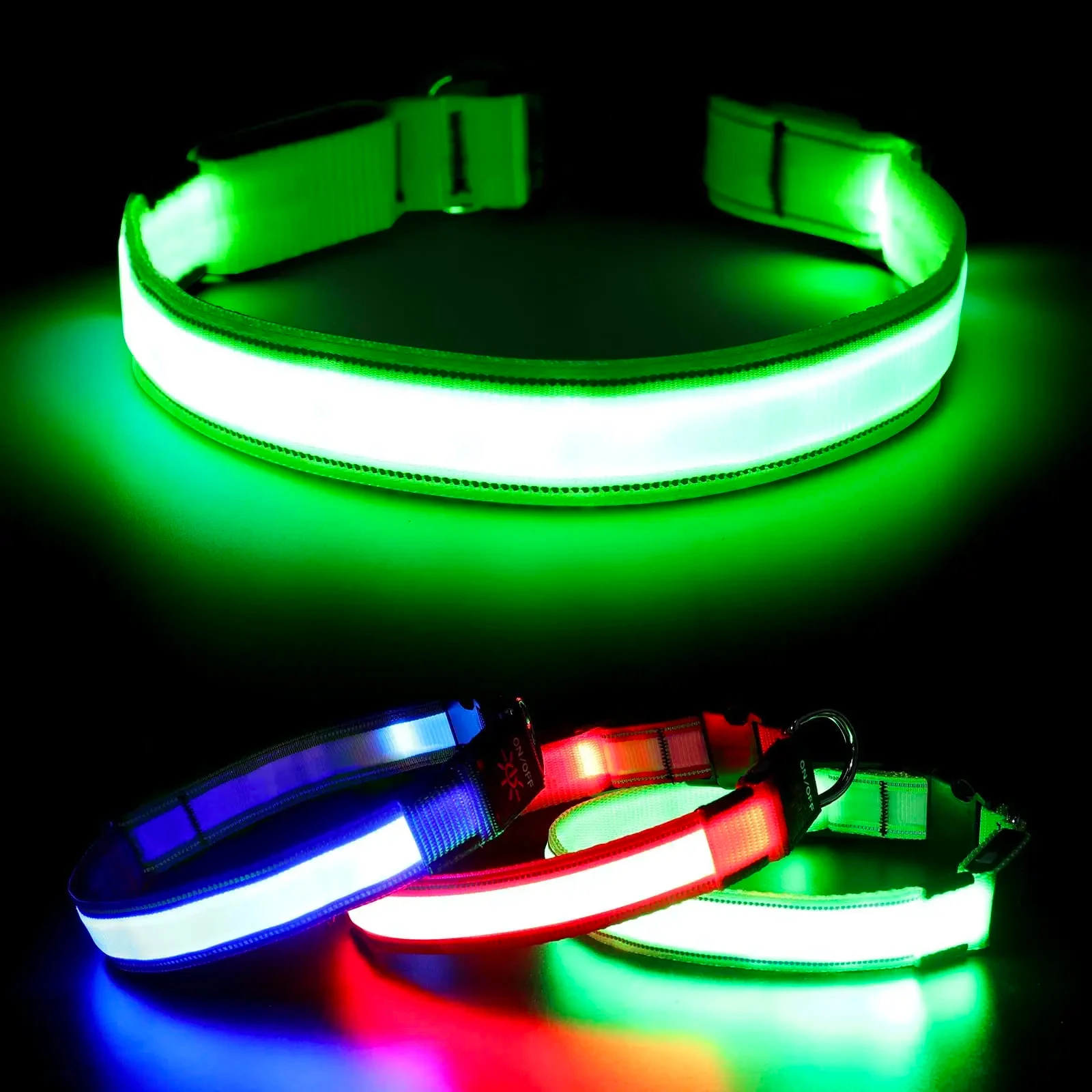 Collar Luminoso LED Ajustable para Perros, Collar Brillante Recargable por USB, Collar Intermitente Antipérdida/Anti-Accidentes de Coche, Productos para Mascotas