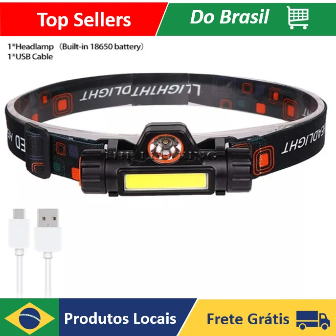 NEVERDIE STORE-linterna de cabeza Led COB, Caminhada, Pesca, Ciclismo, alta potencia, envío rápido PARA TODO O BRASIL