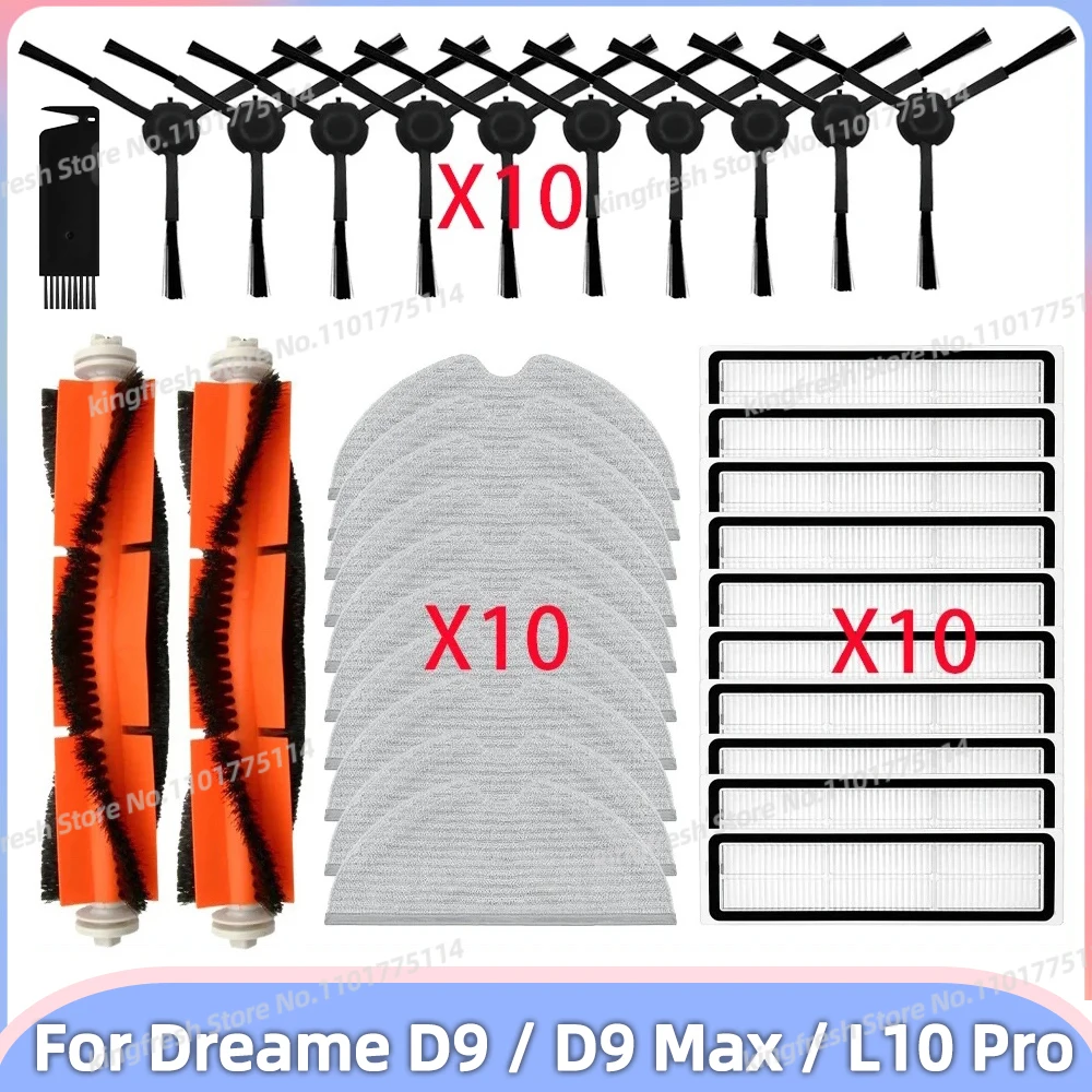 Compatible con piezas de repuesto y accesorios para Dreame Bot D9 / D9 Max / L10 Pro / Trouver LDS Finder RLS3 Cepillo lateral del rodillo Filtro Hepa Paño de trapeador Caja de polvo Tanque de agua