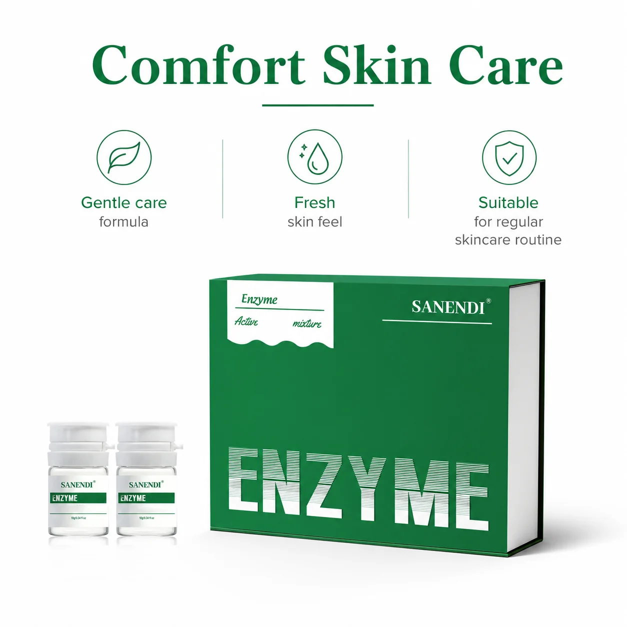 Kit de Cuidado de la Piel con Enzimas SANENDI, Set de Ampollas con Complejo Enzimático Activo, Suavizante Facial, Cuidado del Contorno, Concentrado Profesional para la Piel 10g