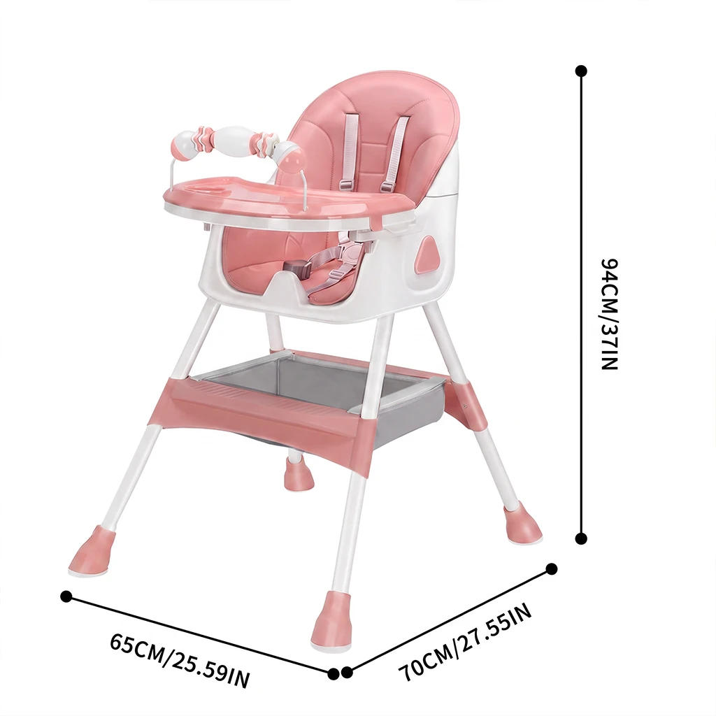 Silla Alta Plegable para Bebé a partir de 6 Meses, con Amplia Almohadilla Antideslizante y Porta Juguetes, Fácil de Limpiar, E500