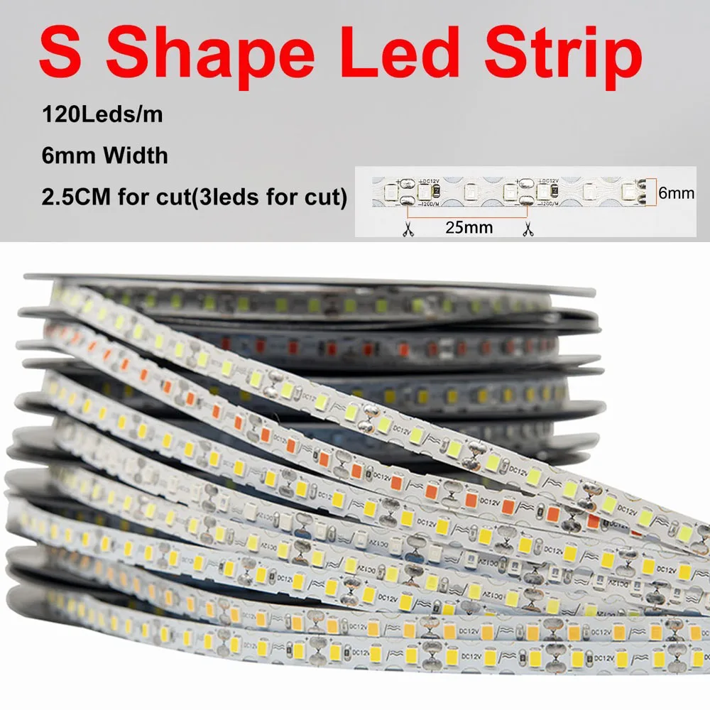 Tira de LED 2835 S de 6 mm, Flexible, para Manualidades, Cinta de Luz de Neón, DC12V, 120 LED/m, para Letreros de Neón, Lámpara de Cadena Flexible y Plegable