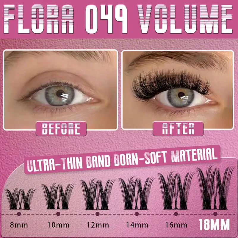 uCoolMe DIY extensión de pestañas Flora 0,05mm D Curl hecho a mano 8-18mm Natural ancho Span Wispy Lash Clusters mechones de pestañas postizas