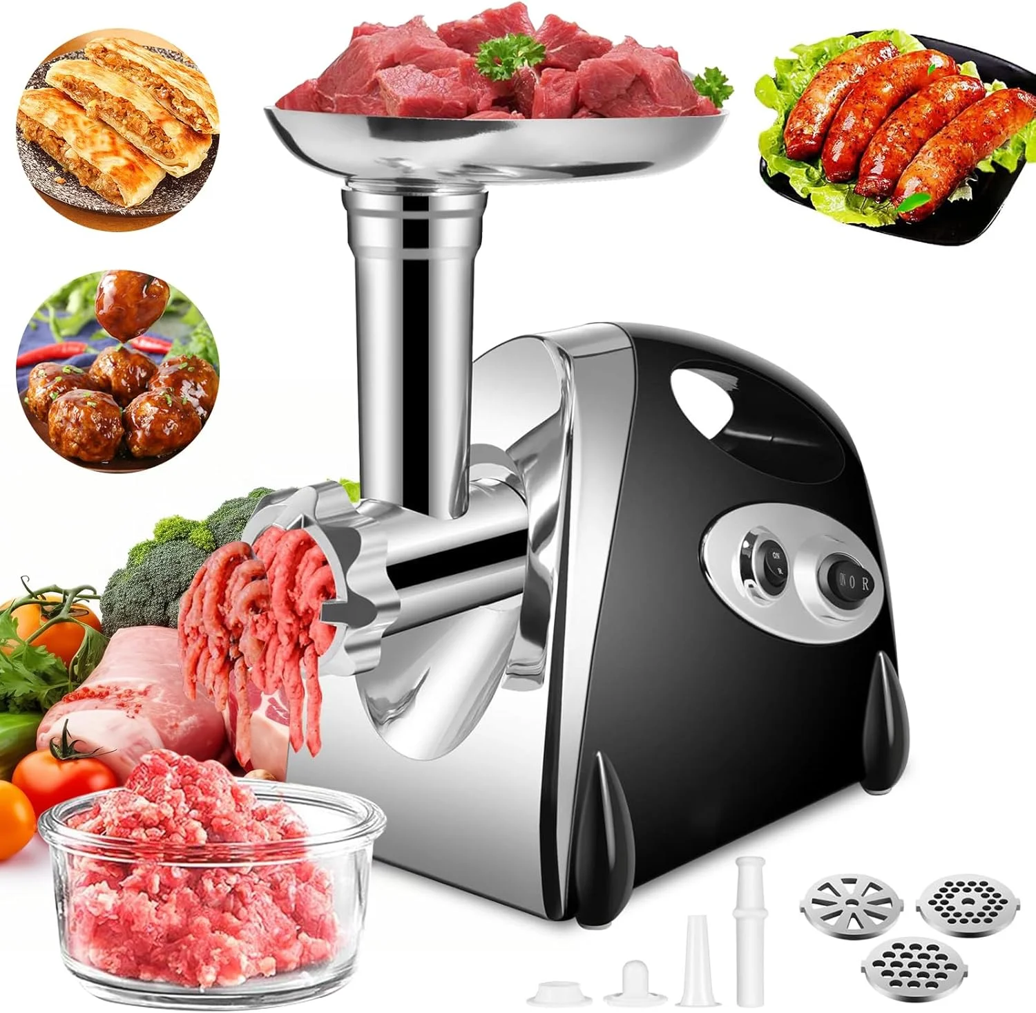 Picadora de Carne Eléctrica de 2800W, Procesador Multifunción de Acero Inoxidable para Verduras y Salchichas, Rebanador, Picador, Procesador de Alimentos para Bebés
