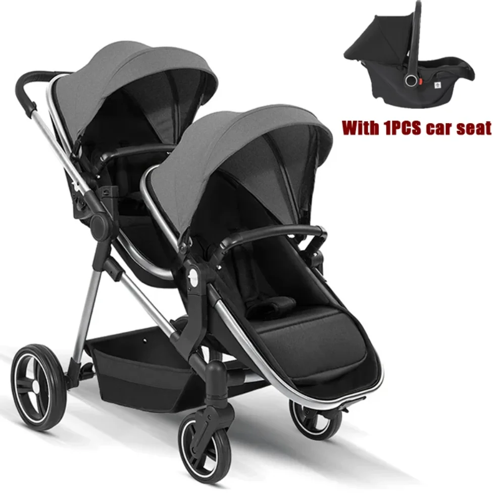 Cochecito Doble para Bebés, Multifuncional 3 en 1, con Dos Asientos de Auto para Niños