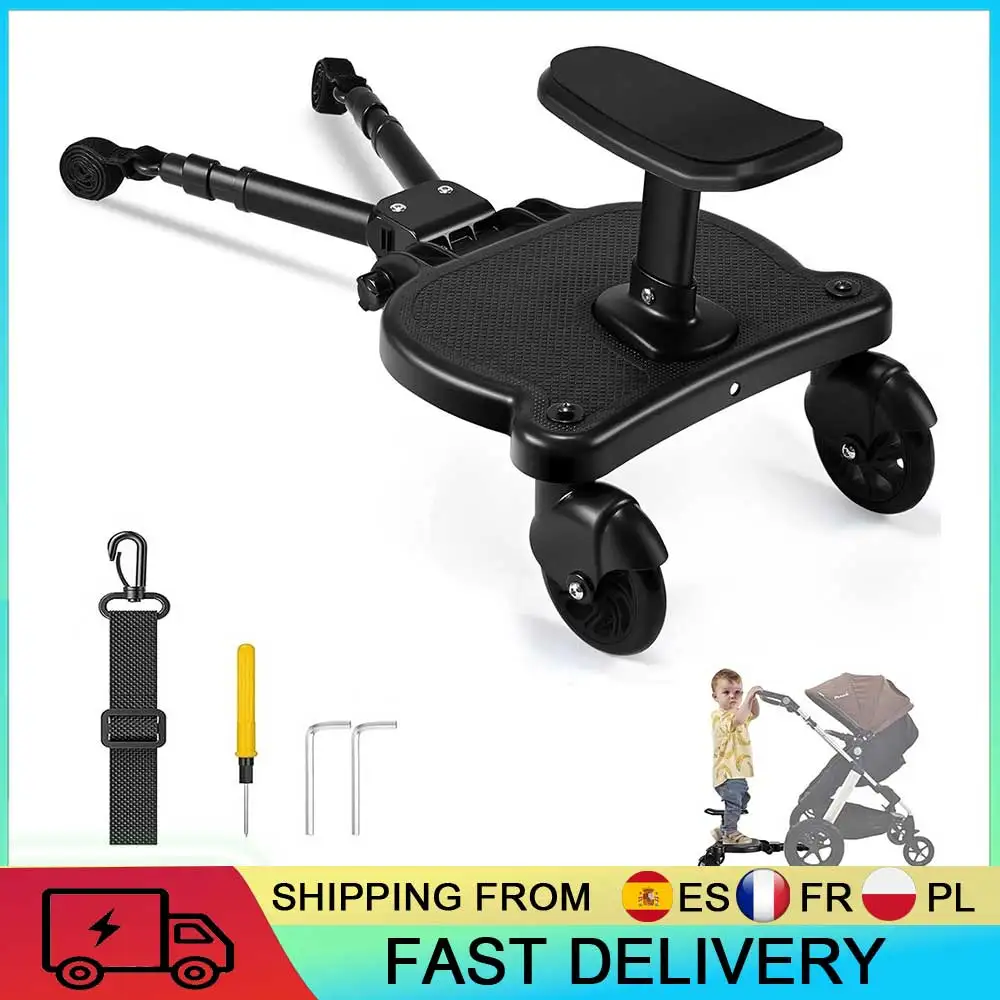 Plataforma para cochecito con asiento, capacidad máxima de carga de 25 kg / 55 libras, pedal universal para cochecito con asiento y respaldo desmontables para viajar con 2 niños