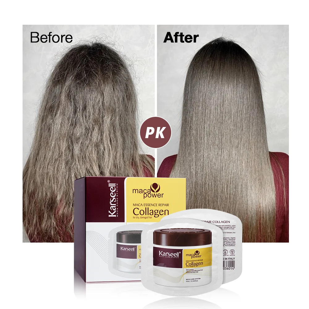 Karseell - 24 Paquetes/Caja de Mascarilla Capilar de Colágeno, Esencia de Colágeno para el Cabello, Tratamiento Capilar de Reparación Profunda, Acondicionador con Aceite de Argán para Cabello Seco y Dañado