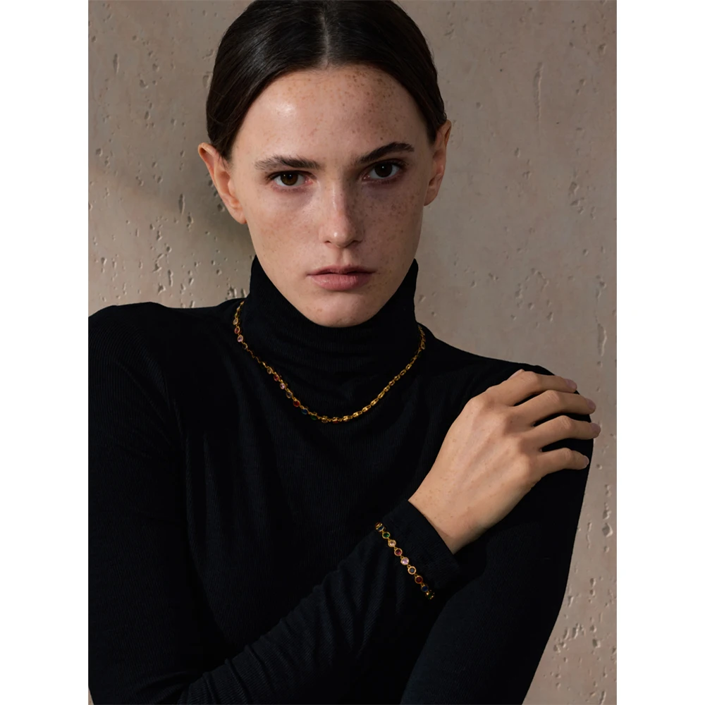 Yhpup-collar de cadena fundida de lujo para mujer, exquisita y colorida de circonia cúbica, pulsera de acero inoxidable, regalo de joyería resistente al agua