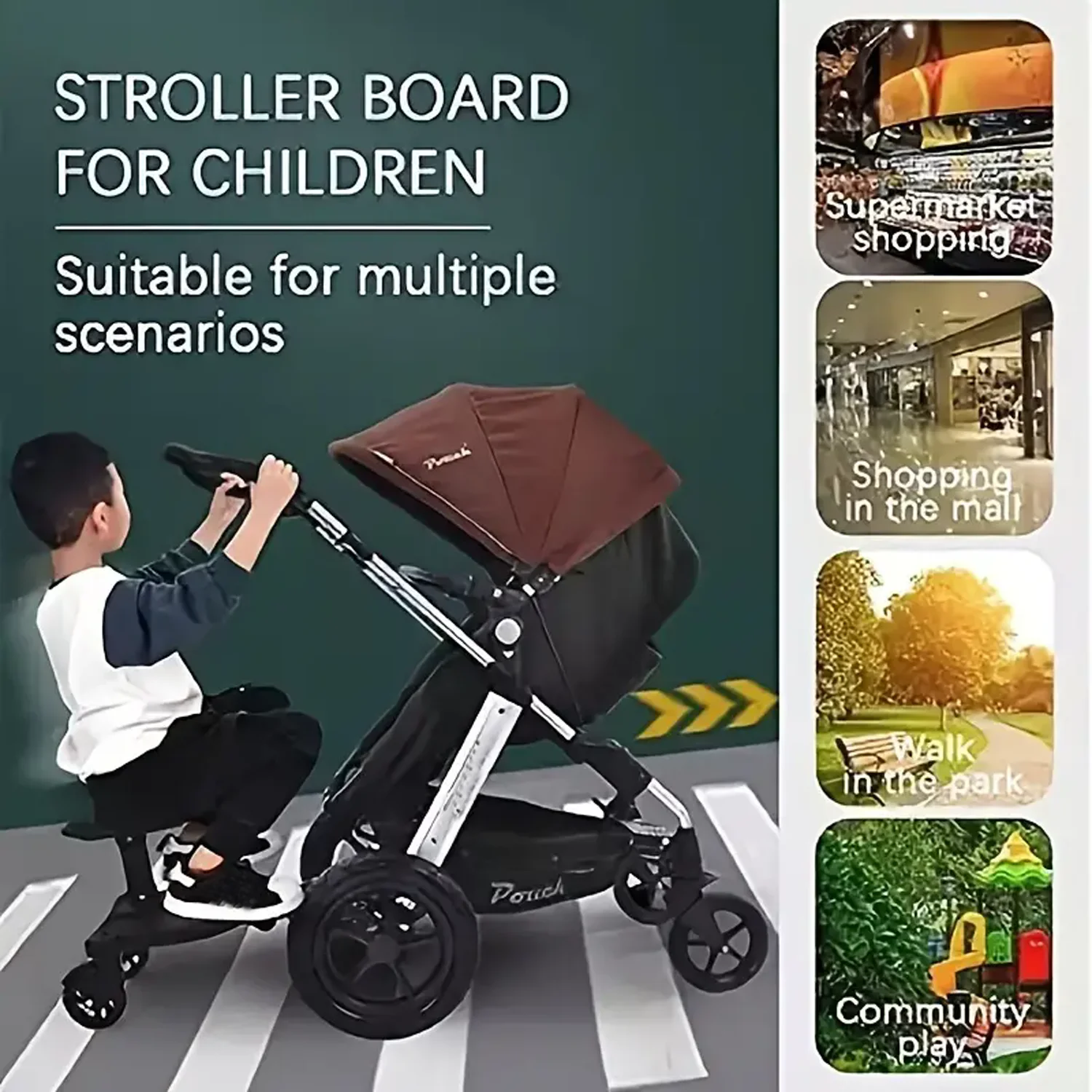 Plataforma para cochecito con asiento, capacidad máxima de carga de 25 kg / 55 libras, pedal universal para cochecito con asiento y respaldo desmontables para viajar con 2 niños