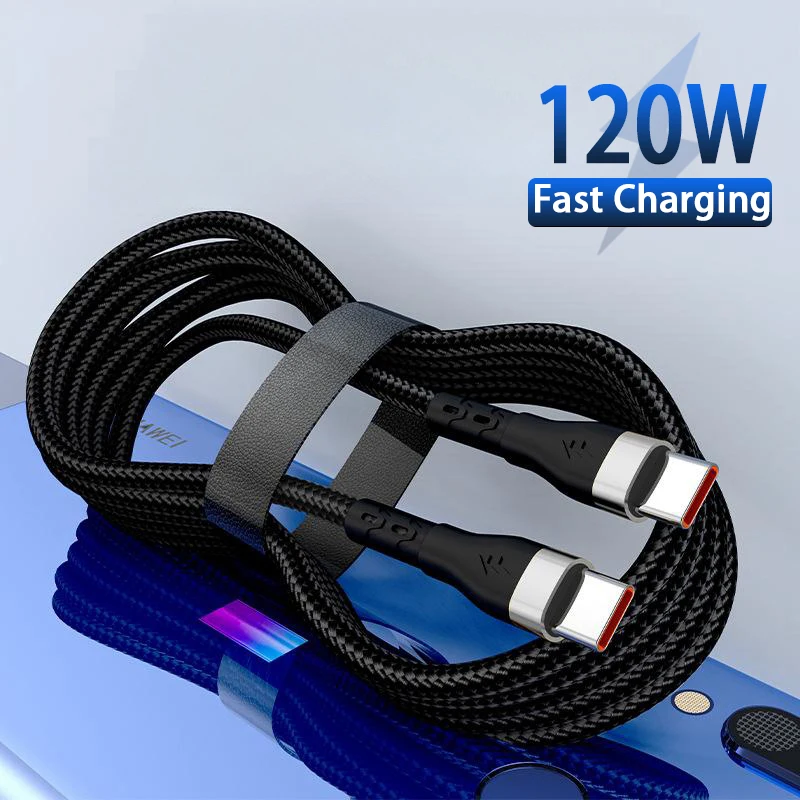 Cable tipo C de 120W, Cable de carga rápida tipo C a tipo C para Samsung S23 Huawei Xiaomi C a C tipo C, accesorios de Cable USB C