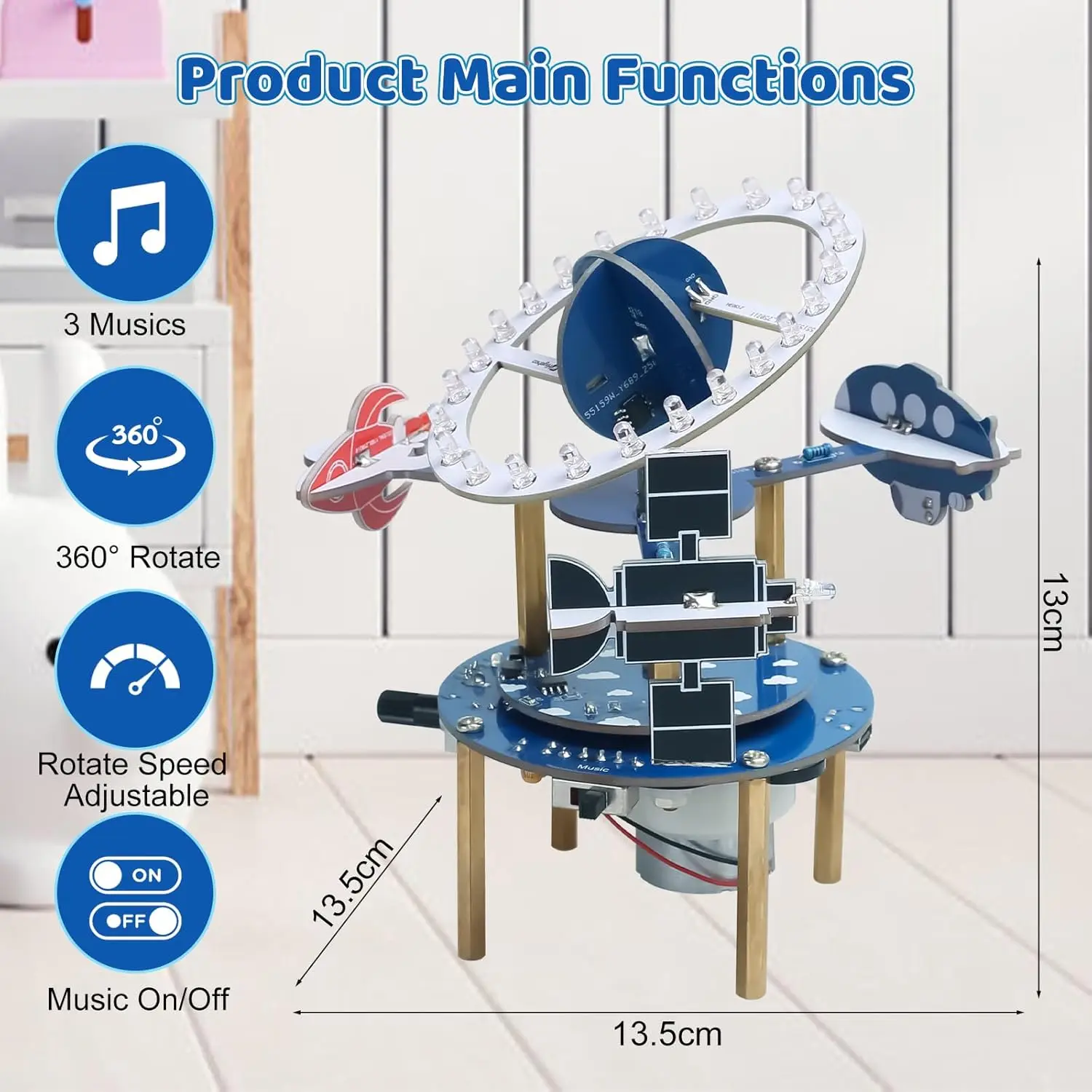 Modelo Espacial 3D, Proyecto de Soldadura DIY, Rotación Inalámbrica con Música y Luces LED, Kit Electrónico, Proyecto STEM