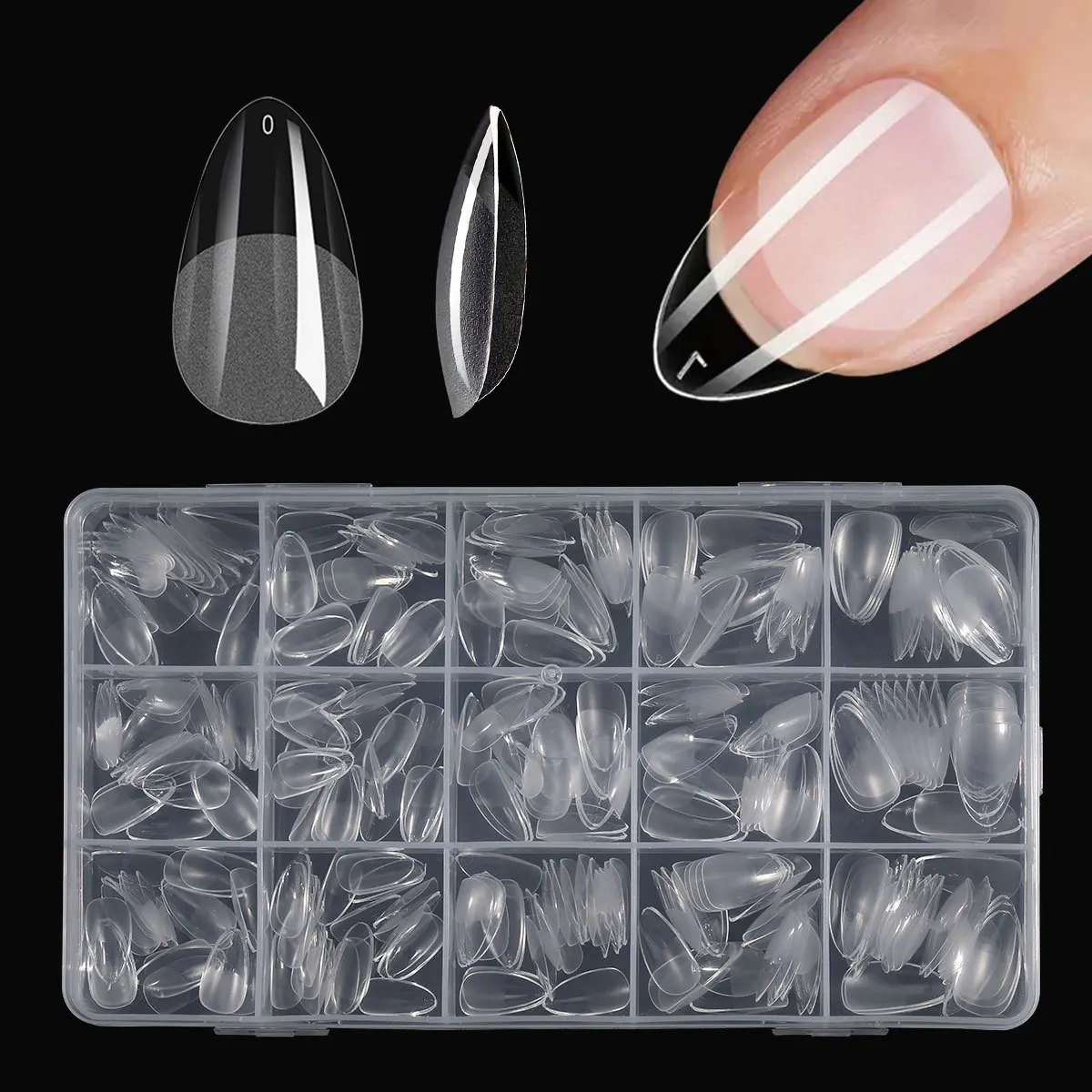 330 Uñas Postizas Acrílicas Transparentes en Forma de Almendra Pequeña – Uñas Falsas Delgadas Semi-Mate de Cobertura Completa, Sin Necesidad de Pulir, Extensión Sin Costuras para